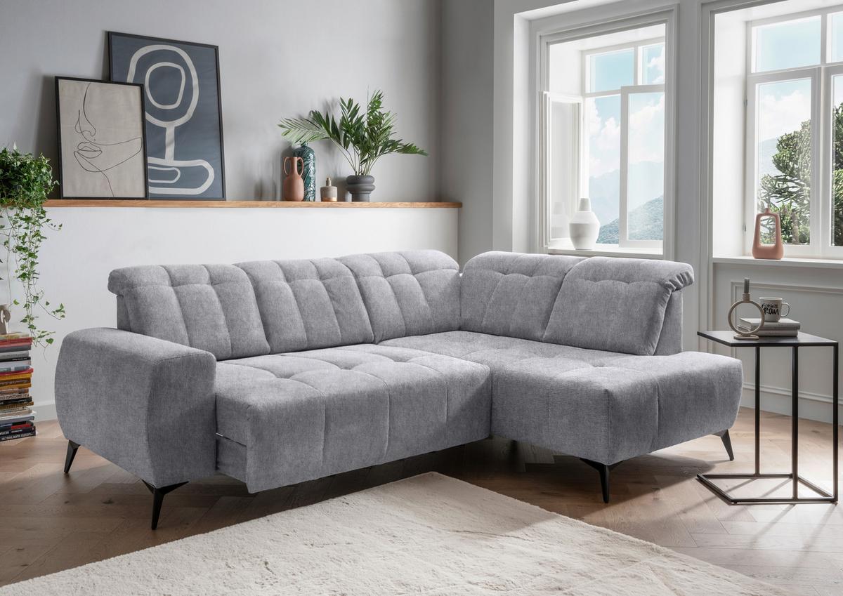 Ecksofa mit USB Anschluss Sano, Hellgrau, S: 261x200 cm - Hellgrau/Schwarz, MODERN, Textil (261/200cm) - Livetastic