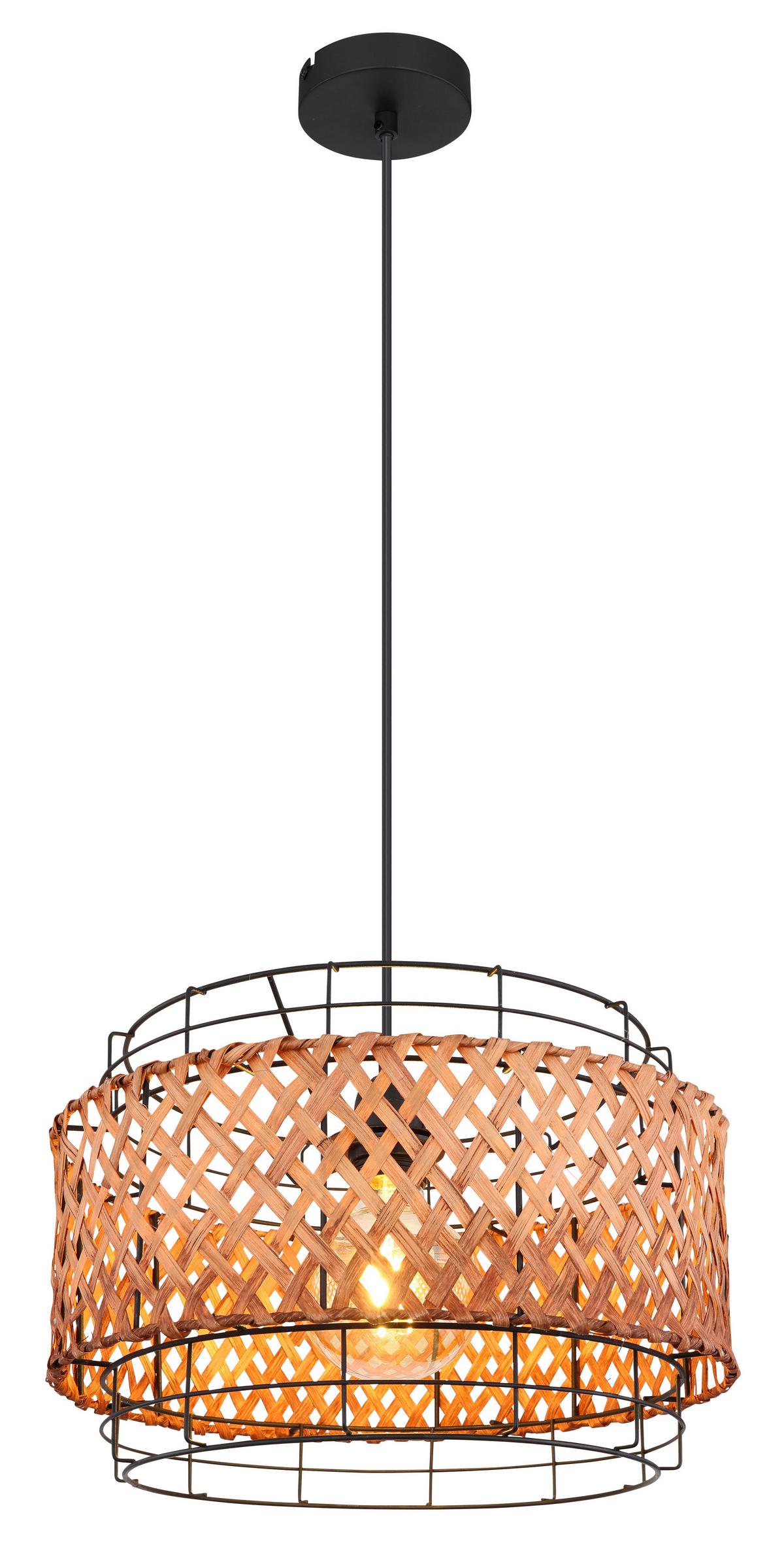 Hängeleuchte H: 120 cm 1-Flammig mit Bambus - Dunkelbraun/Schwarz, Basics, Naturmaterialien/Metall (35/120cm) - Globo