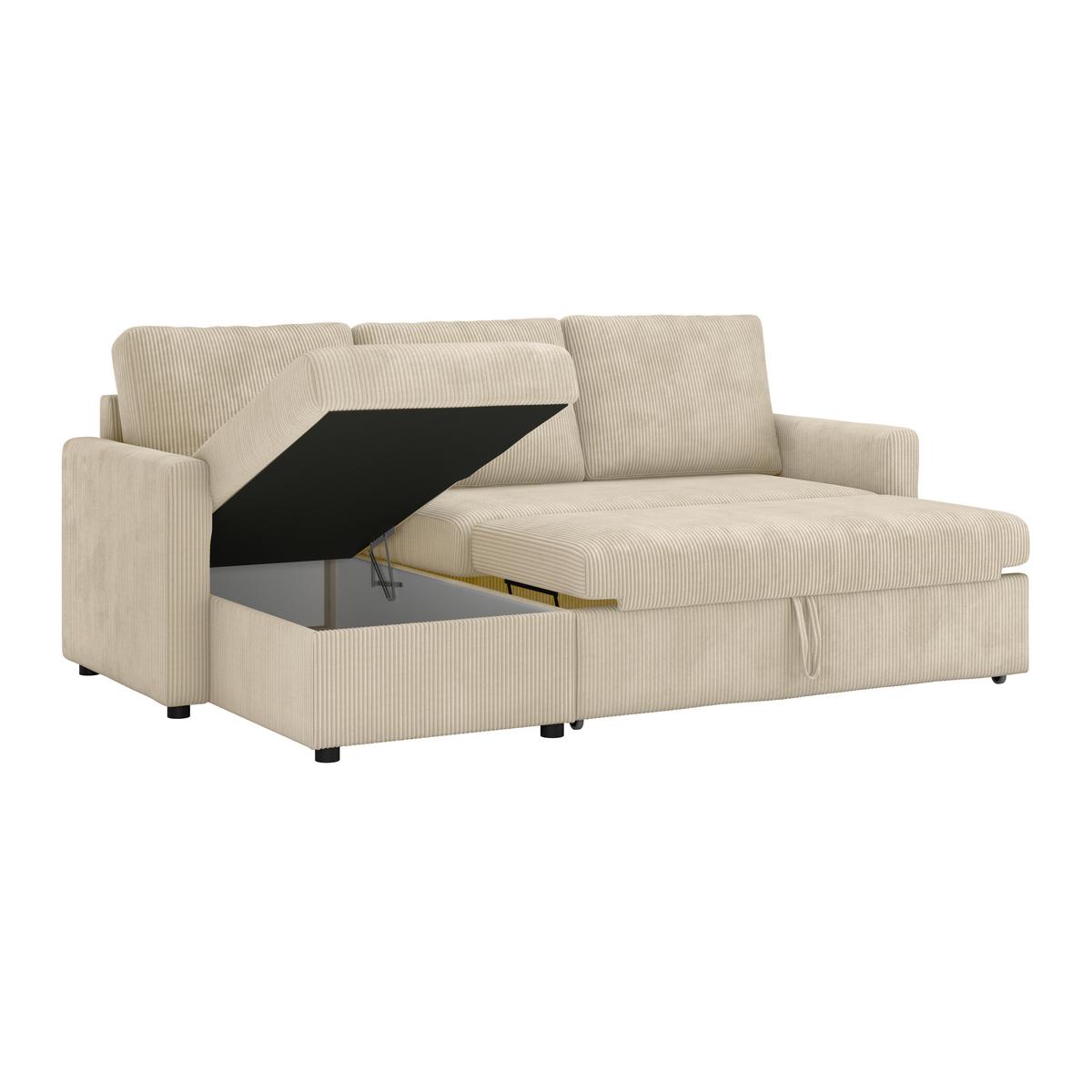 Ecksofa Mit Schlaffunktion Paris Beige Cord 215x145cm - Beige, Basics, Holz/Holzwerkstoff (215/145cm)