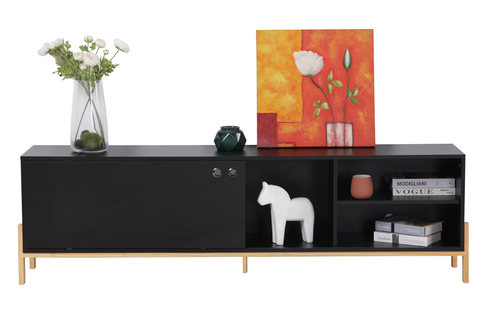 Lowboard Schwarz B: 185cm - Schwarz/Naturfarben, Design, Holzwerkstoff (185/53,5/33,5cm) - Livetastic