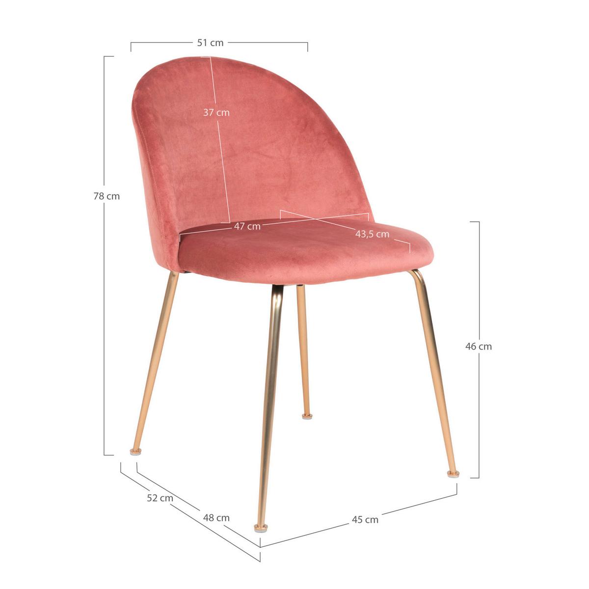 Stuhl-Set Geneve Rosa B: 51 cm - Messingfarben/Rosa, MODERN, Textil/Metall (51/78/56cm) - MID.YOU