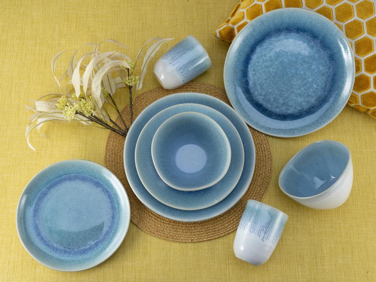 Kombinovaný servis Aquarius modrý, 16 dielny pre 4 osoby - modrá/biela, Trend, keramika (41/35/34cm) - Creatable