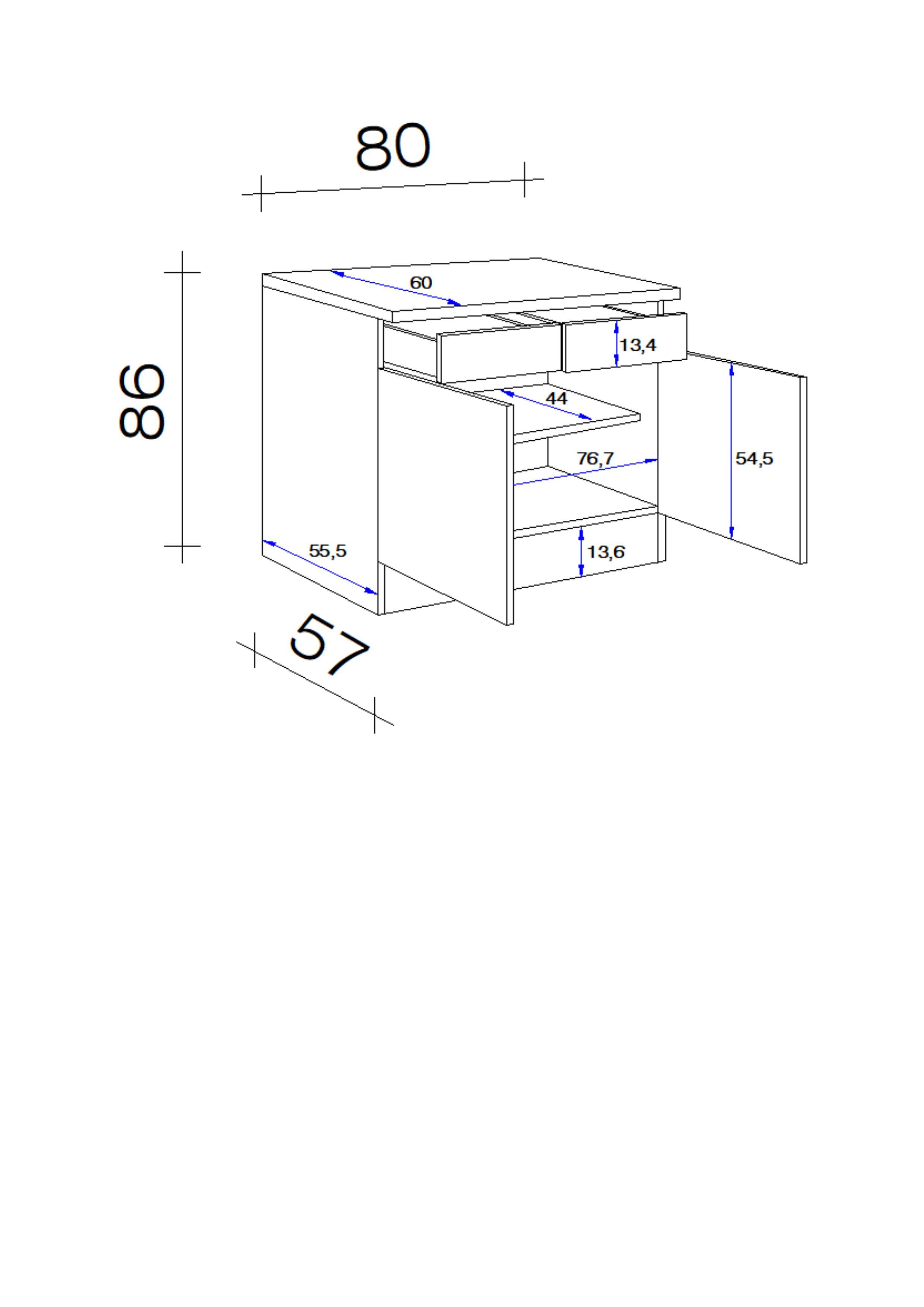 Spodná kuchynská skrinka Neo biela - biela/farba ušľachtilej ocele, Modern, kov/kompozitné drevo (80/86/60cm) - FlexWell