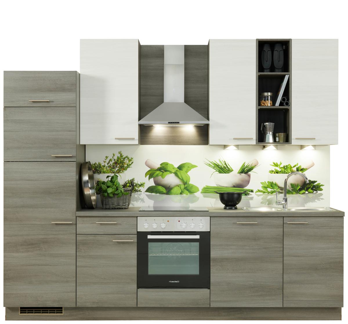 Küchenzeile Plan Mit Geräten B: 280 Cm Eiche Dekor/weiß - Trend, Holzwerkstoff (280cm) - Express