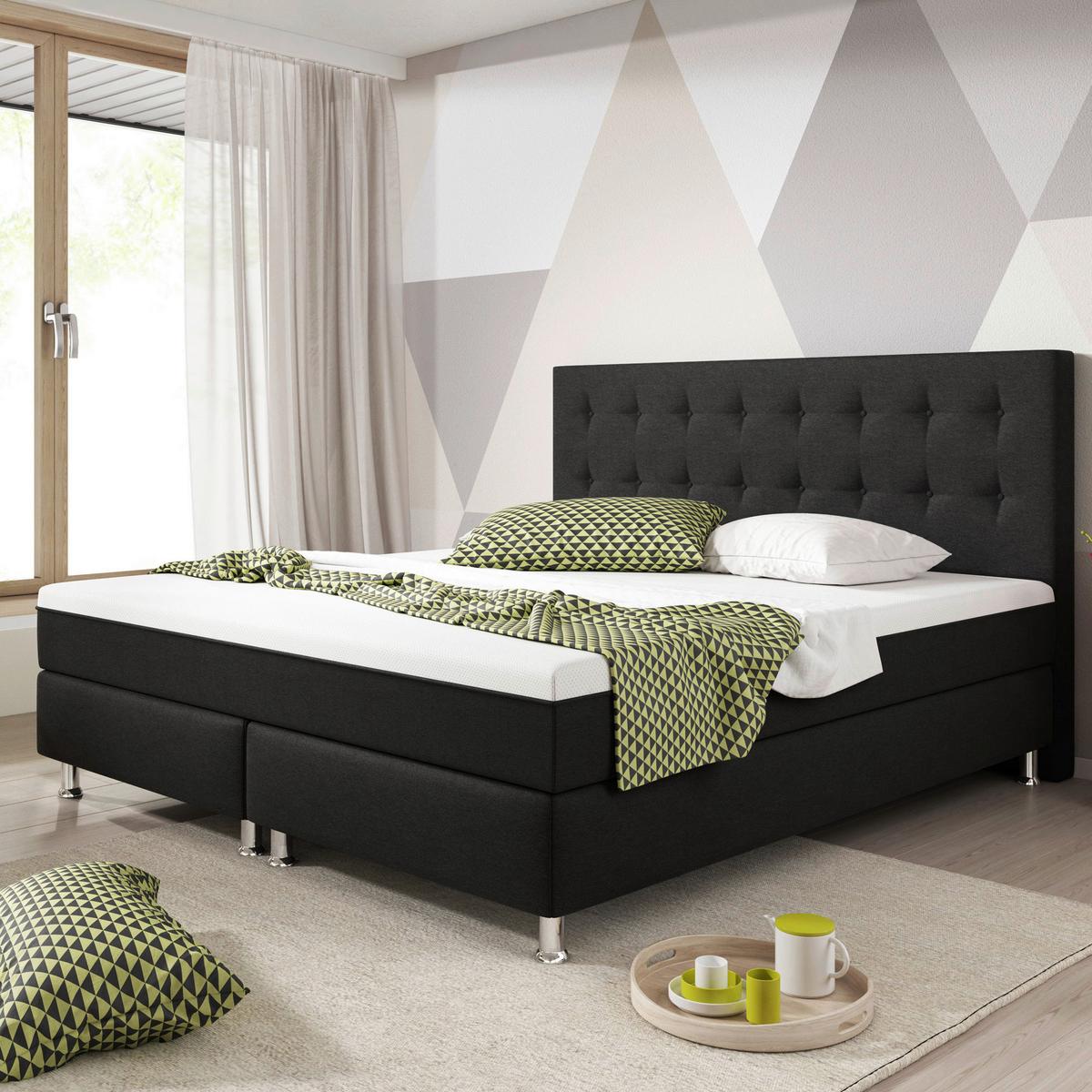 Boxspringbett Mit Topper 180x200 Köln Plus - Silberfarben/Schwarz, KONVENTIONELL, Textil (180/115/210cm) - MID.YOU