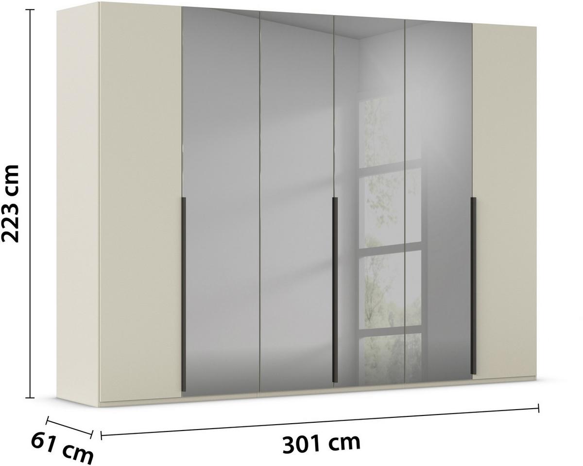 Drehtürenschrank Paola Grau Champagner B: 301 cm - Champagner/Grau, Trend, Glas/Holzwerkstoff (301/223/61cm) - Rauch Möbel