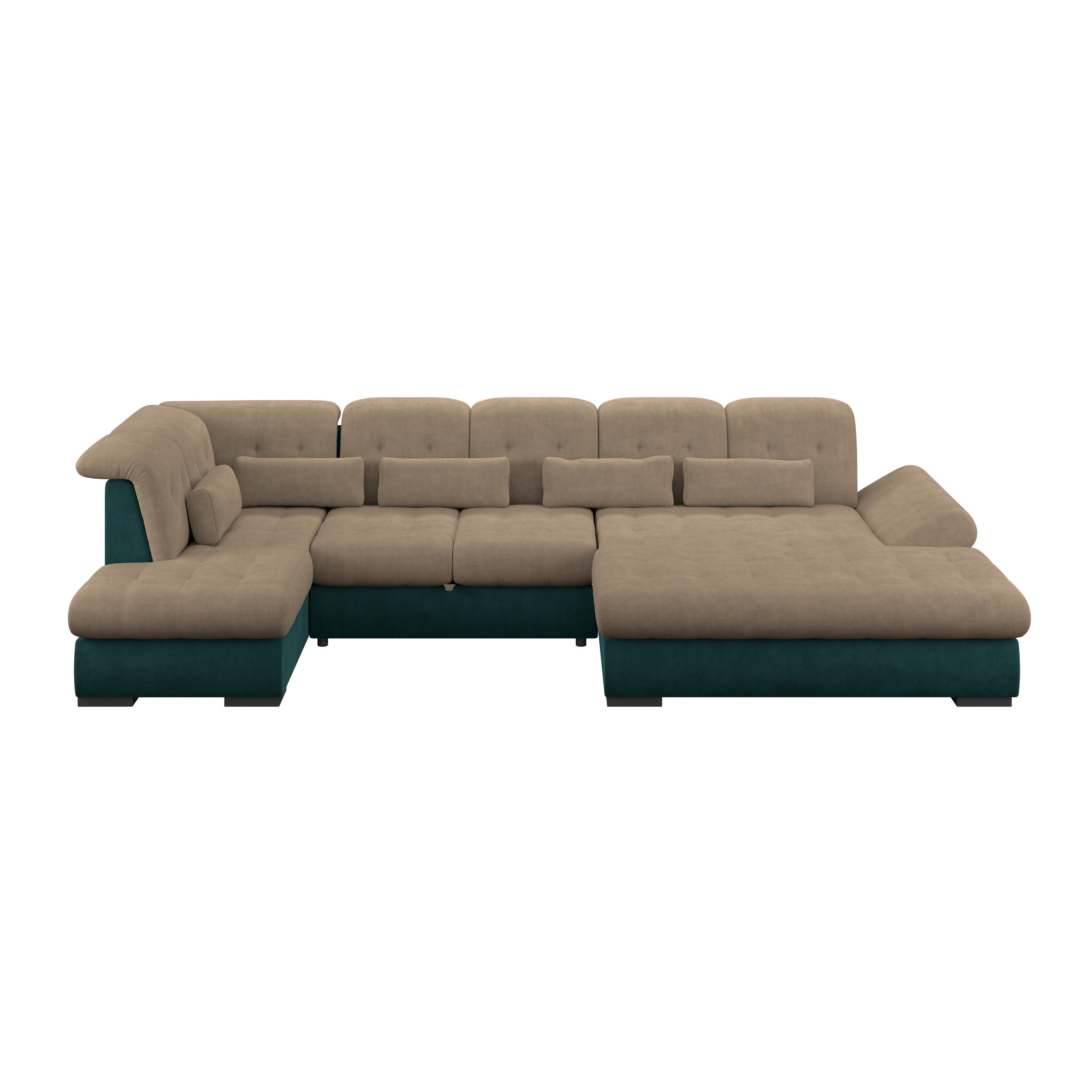 Wohnlandschaft Madera Dunkelbraun U: 212x358x190 cm - Türkis/Dunkelbraun, KONVENTIONELL, Kunststoff/Textil (212/358/190cm)