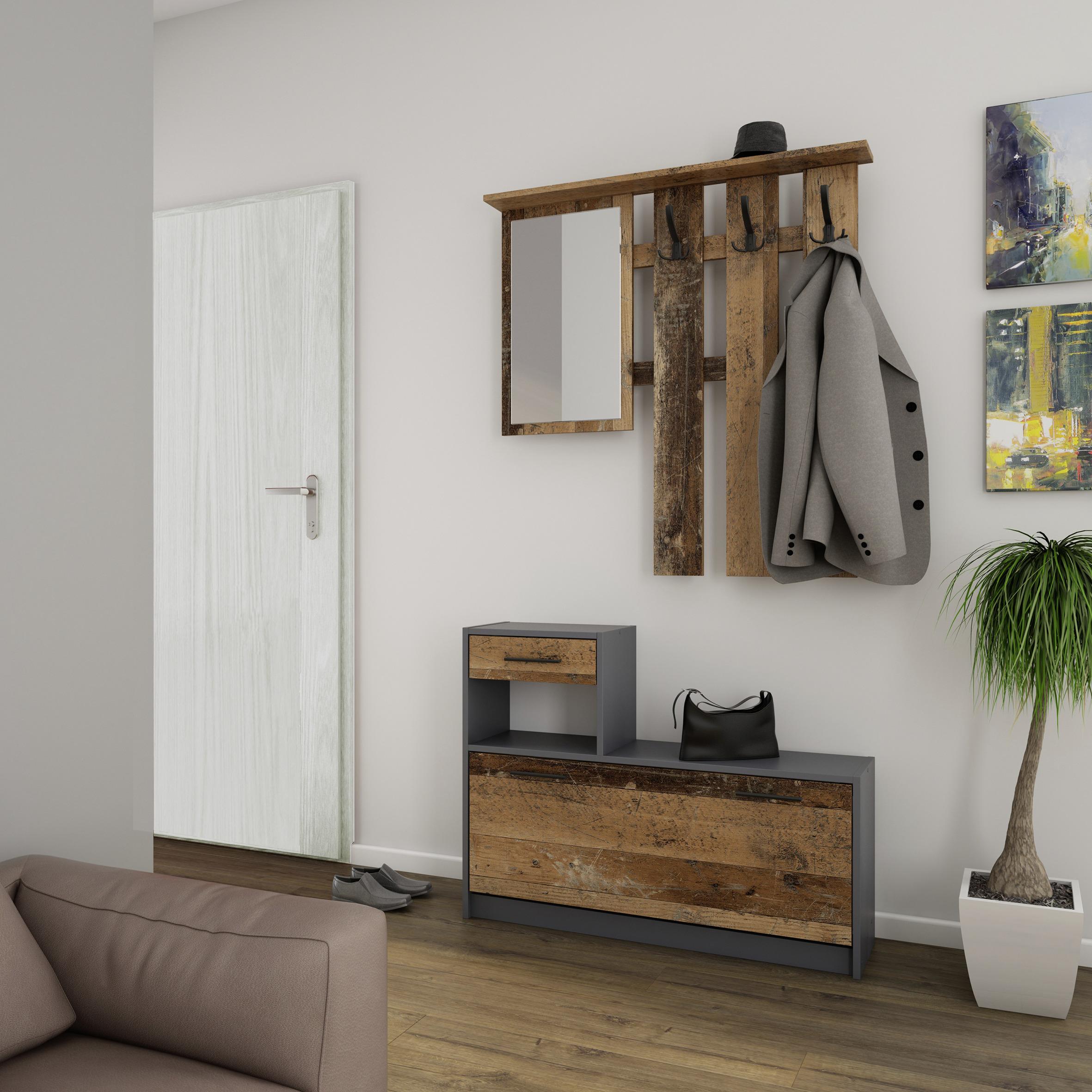 Garderobe Tamina B: 97cm Anthrazit - Anthrazit/Dunkelbraun, MODERN, Glas/Holzwerkstoff (97/190/25cm) - MID.YOU