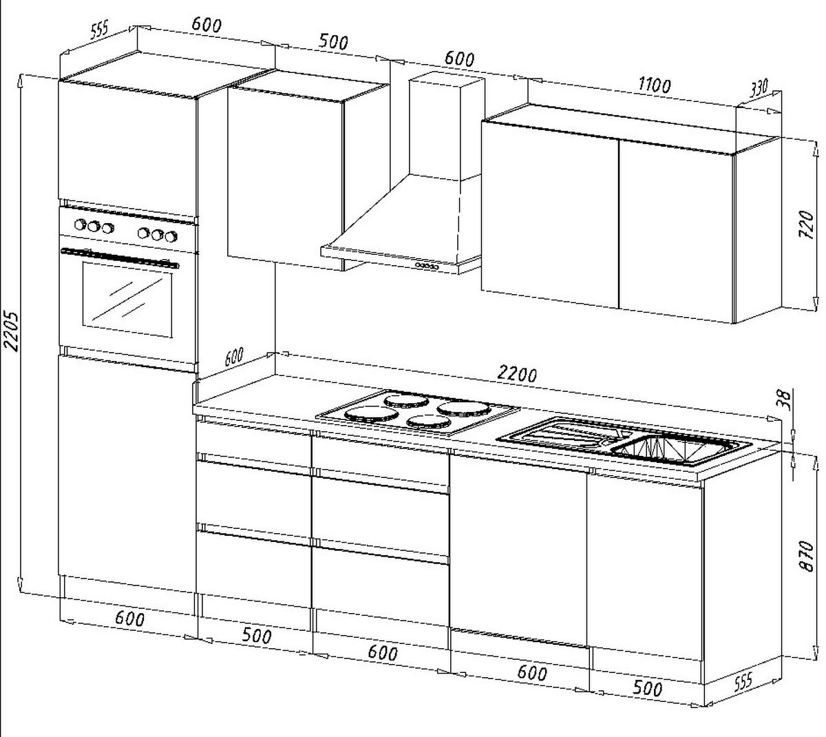 Küchenzeile Premium mit Geräten 280 cm Weiß/Eiche Dekor Modern - Eichefarben/Weiß, MODERN, Holzwerkstoff (280cm) - Respekta
