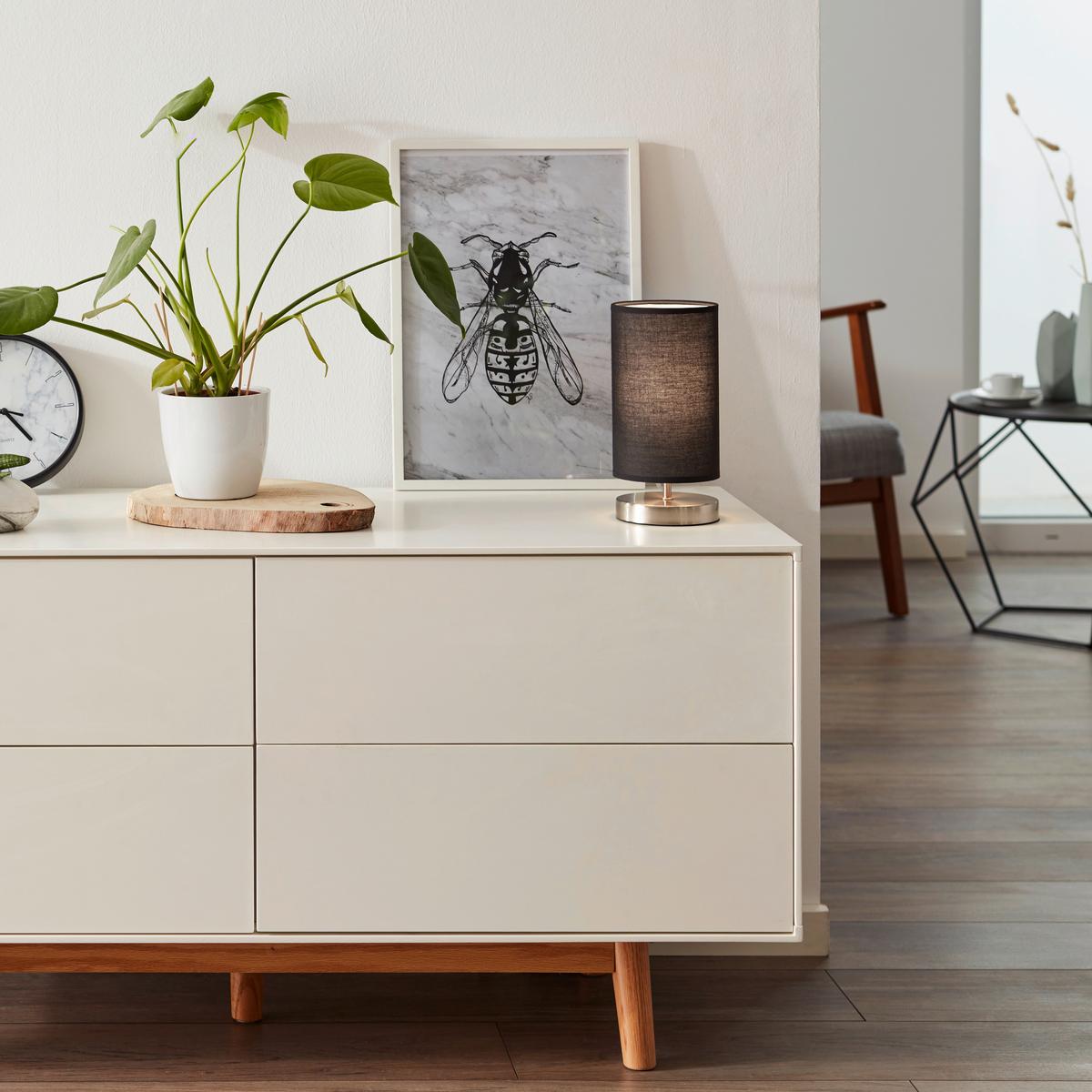 Tischleuchte 13247/06 Clarie - Silberfarben/Schwarz, KONVENTIONELL, Textil/Metall (12/25,5cm) - Brilliant