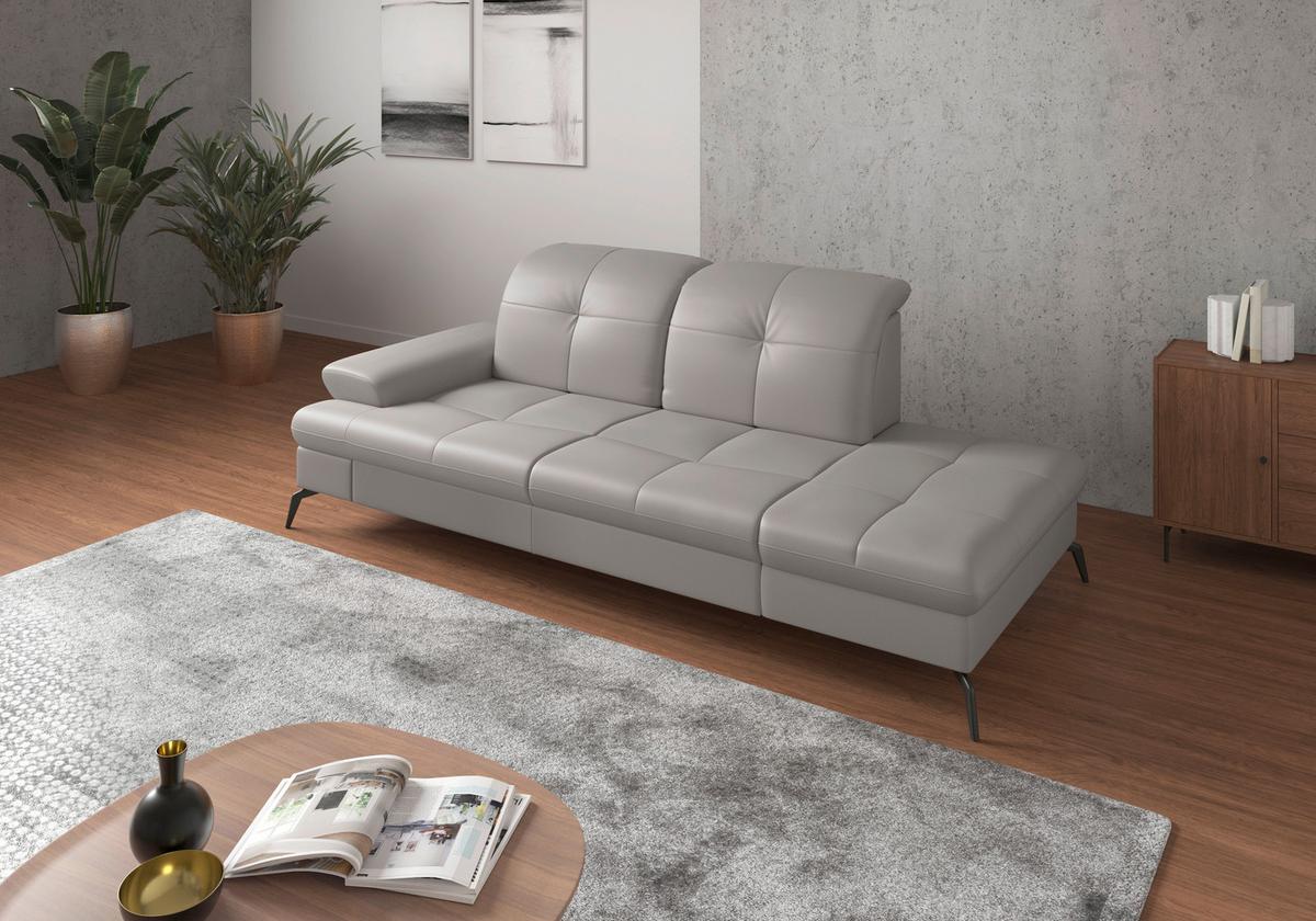 Récamiere Amica E, Hellgrau B: 231 Cm - Hellgrau/Schwarz, KONVENTIONELL, Leder/Textil (231/90/122cm) - Sit & More