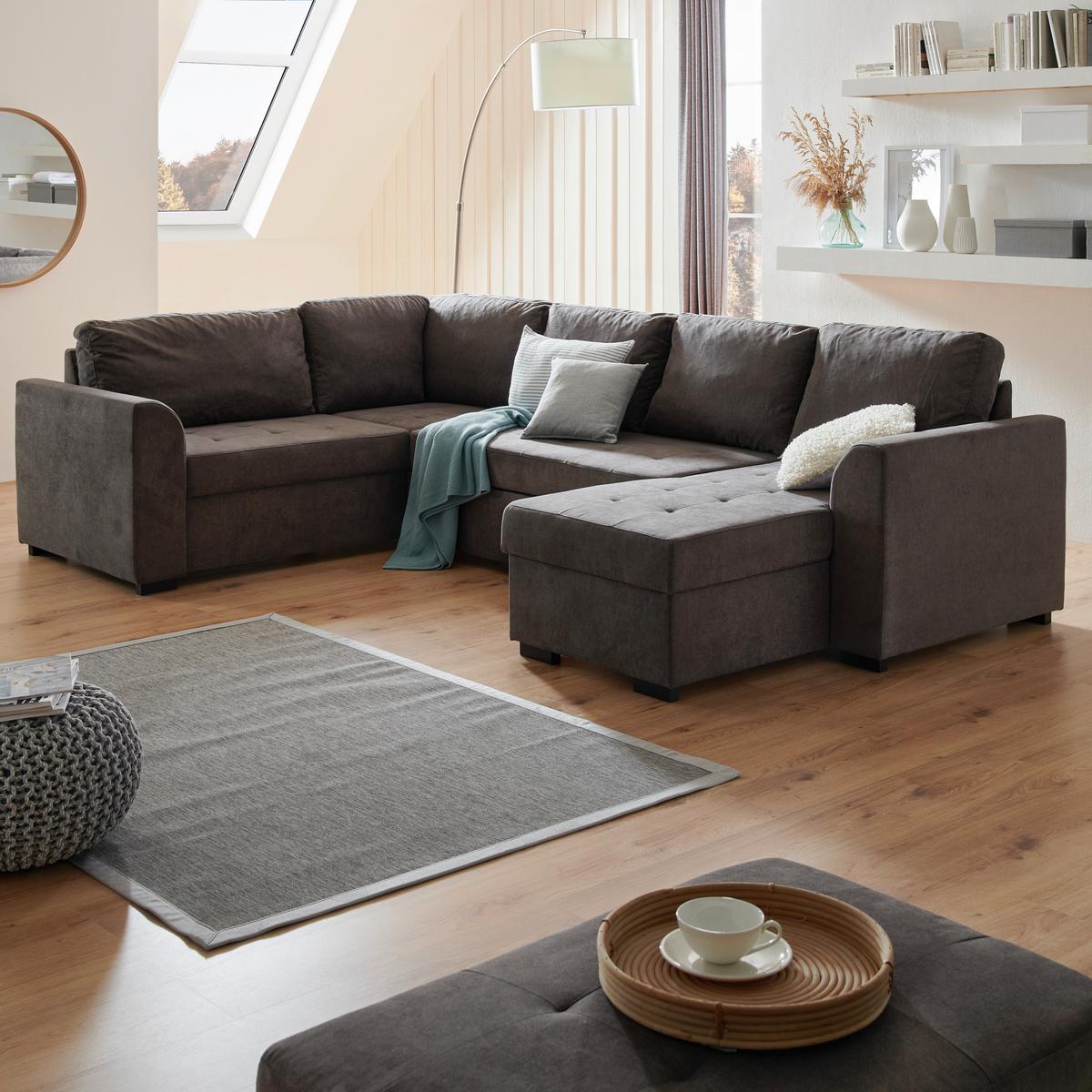 Rozkládací sedací souprava Reno U, barva petrolej - petrolej/černá, Design, textil/plast (205/311/160cm) - Xora