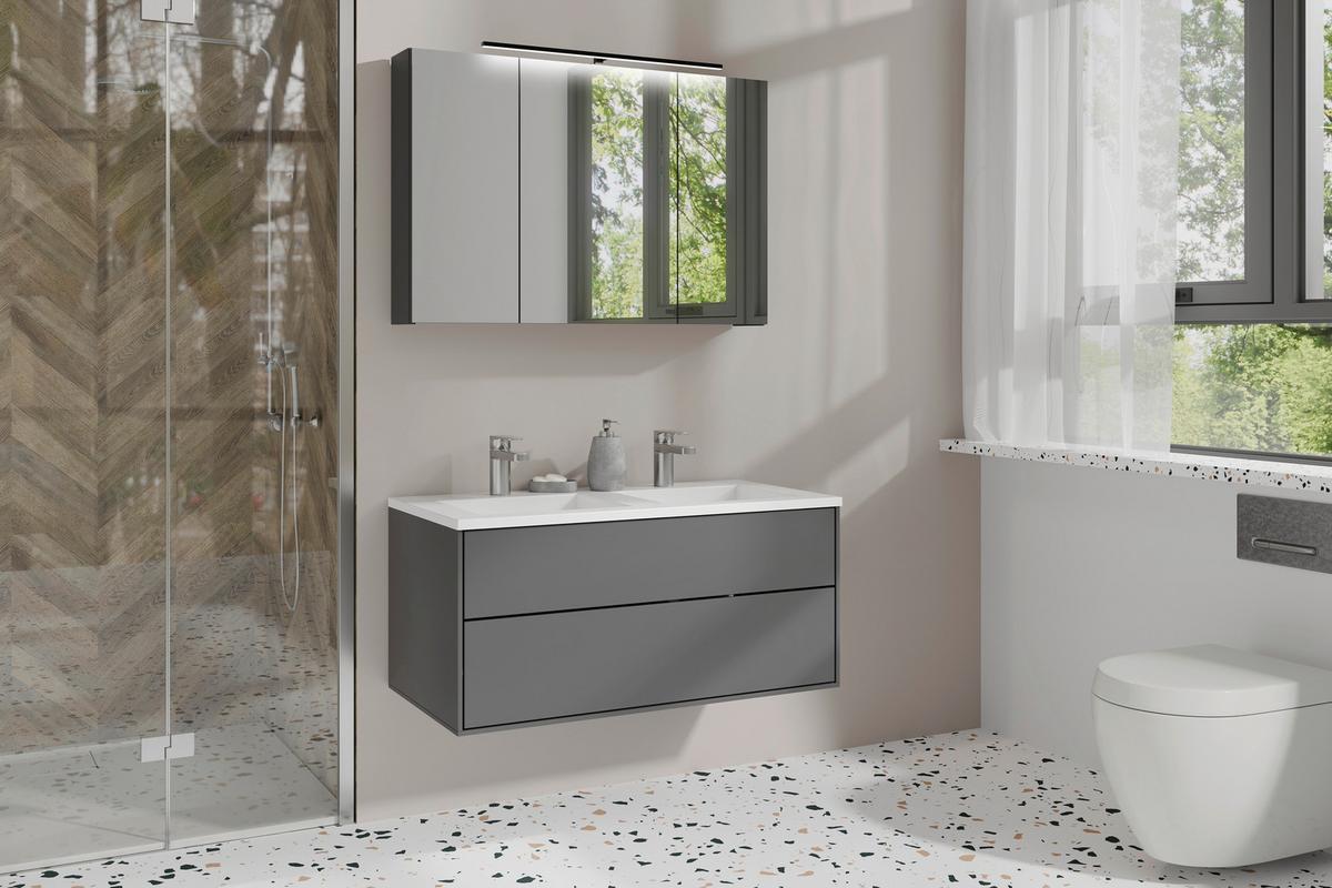 Spiegelschrank Spree Anthrazit B: 90 cm - Anthrazit, MODERN, Glas/Holzwerkstoff (90/60/20cm) - MID.YOU