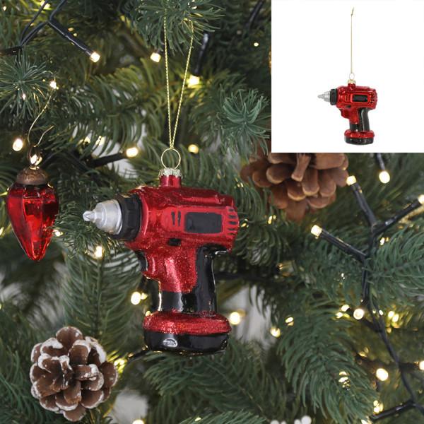 DEKOHÄNGER BOHRMASCHINE - Rot/Silberfarben, Basics, Glas (8,5/9/4cm)