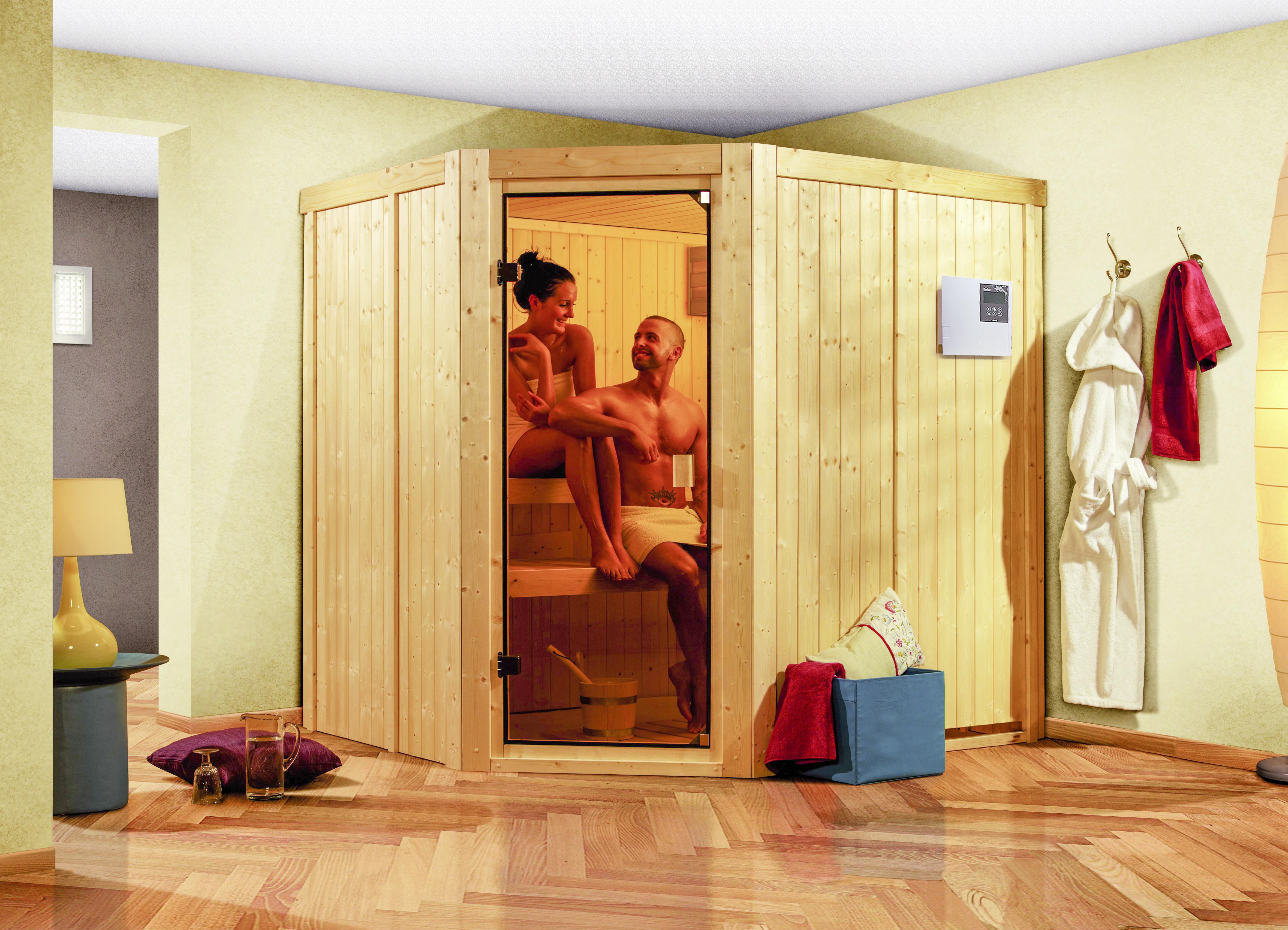 Sauna Toulon mit Ext. Steuerung 196x198x178 cm - Naturfarben, MODERN, Holz (196/198/178cm) - Karibu