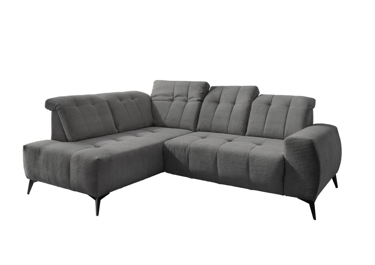 Ecksofa mit USB Anschluss Sano, Grau, S: 200x261 cm - Schwarz/Grau, MODERN, Textil (200/261cm) - Livetastic