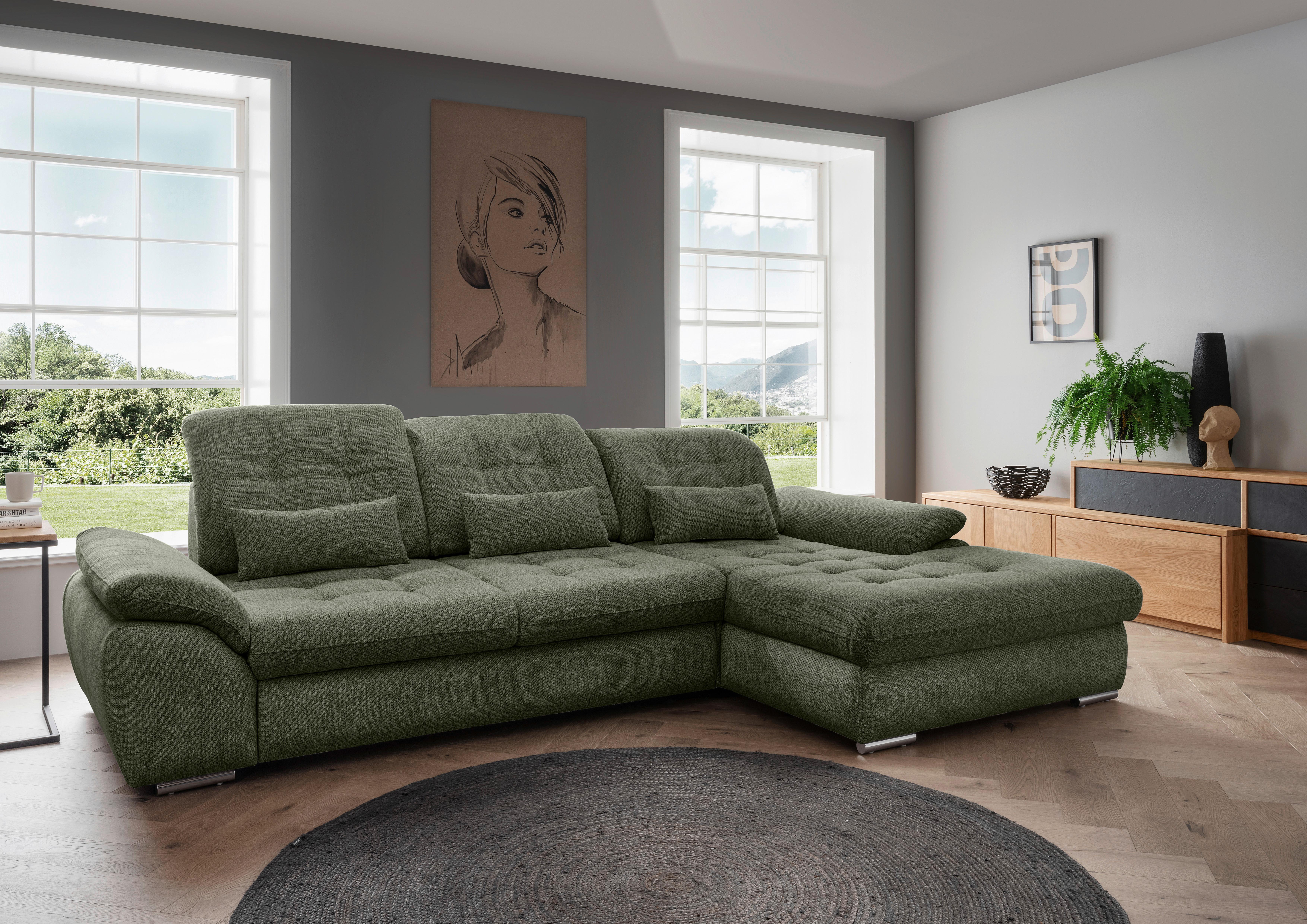 ECKSOFA Rigatti, Grün S: 314x184 cm - Chromfarben/Grün, MODERN, Textil (314/184cm) - Livetastic