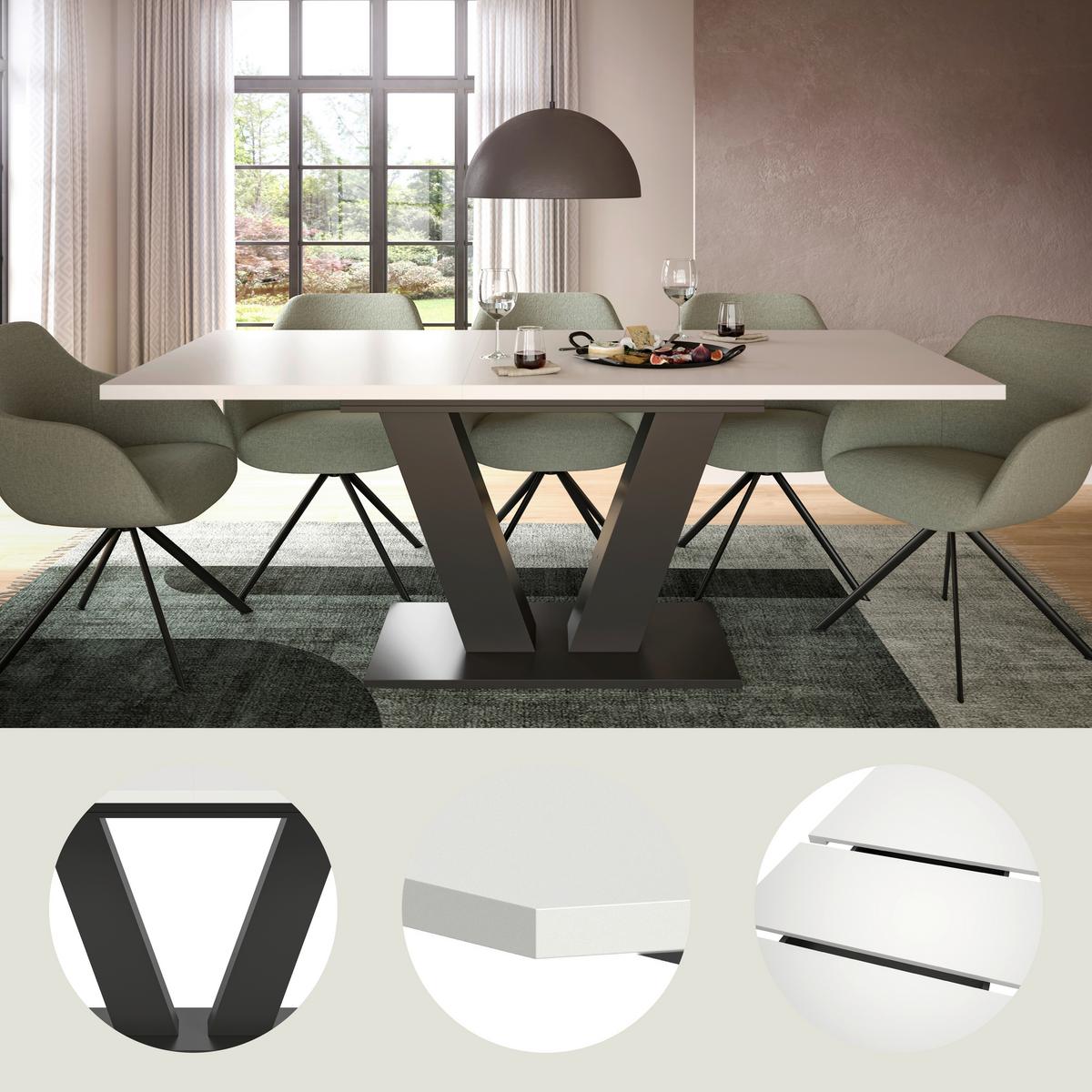 Ausziehtisch Marlon 150 Azq Grau/weiß Auf 190cm Ausziehbar - Weiß, Trend, Holzwerkstoff (150-190/90/75cm) - MID.YOU