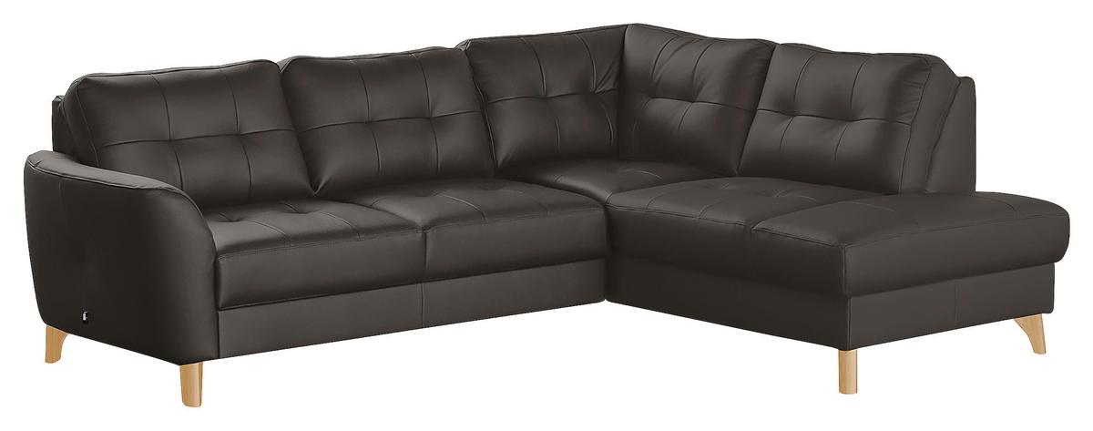 Ecksofa Nordic Dunkelbraun S: 236x190 cm - Dunkelbraun/Buchefarben, Design, Leder/Textil (236/190cm) - Livetastic