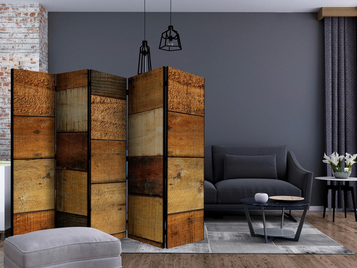 Paravent Braun Cognac B: 225 cm - Cognac/Braun, Basics, Holz/Textil (225/172/3cm) - artgeist