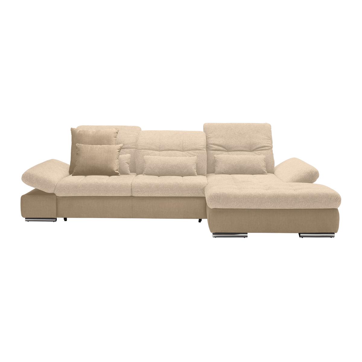 Rohová sedačka SANFINO, pravá, šedohnědá / béžová - barvy chromu/béžová, Konvenční, kov/dřevo (305/79-96/199cm) - Premium Living