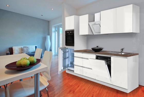 Grifflose Küche in Weiß matt mit Geschirrspüler Moderner Küchenblock mit Elektrogeräten