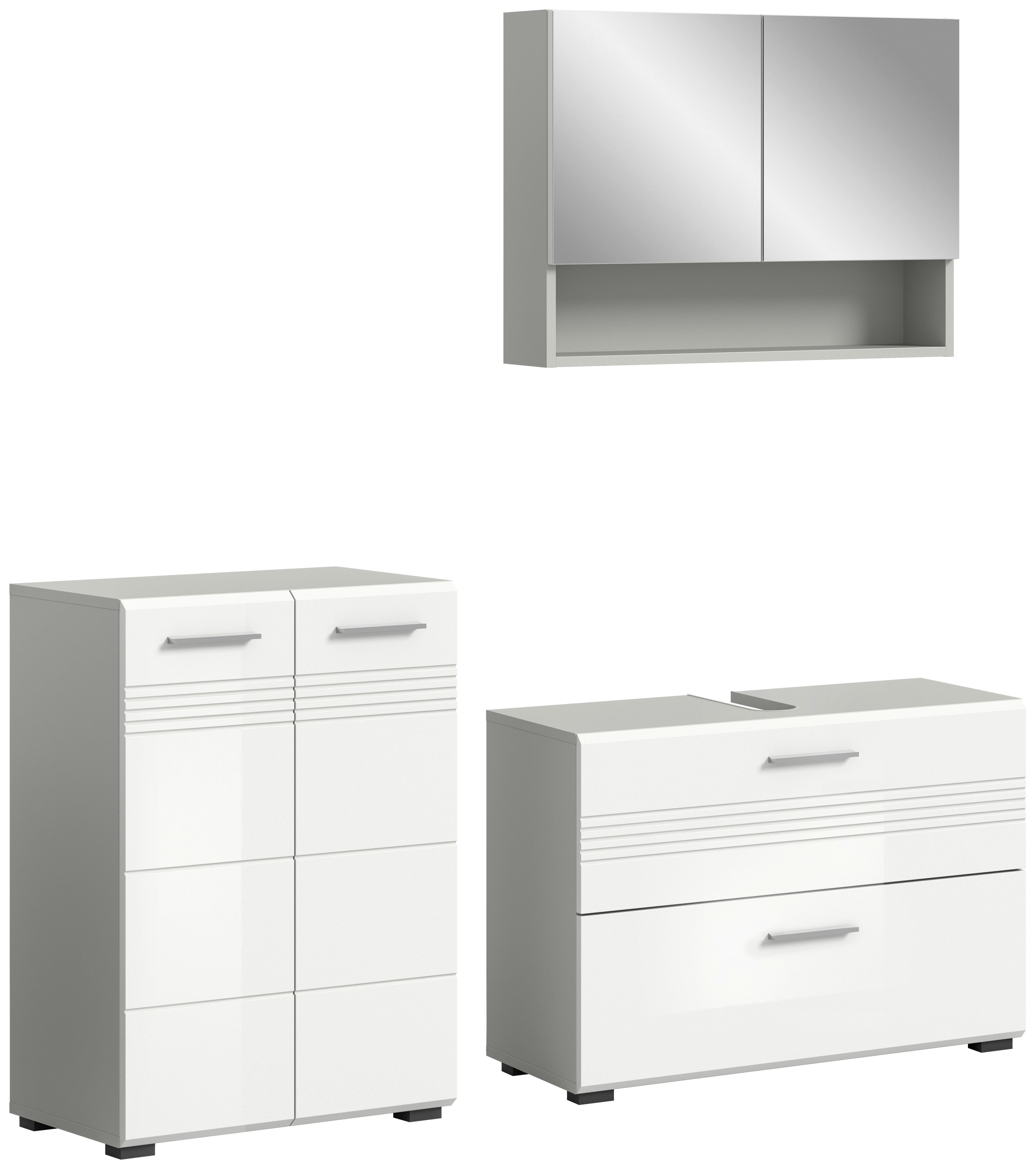 Badezimmer Copa Grau Weiß Hg B: 140 cm - Weiß Hochglanz/Schwarz, MODERN, Holzwerkstoff (140cm) - MID.YOU