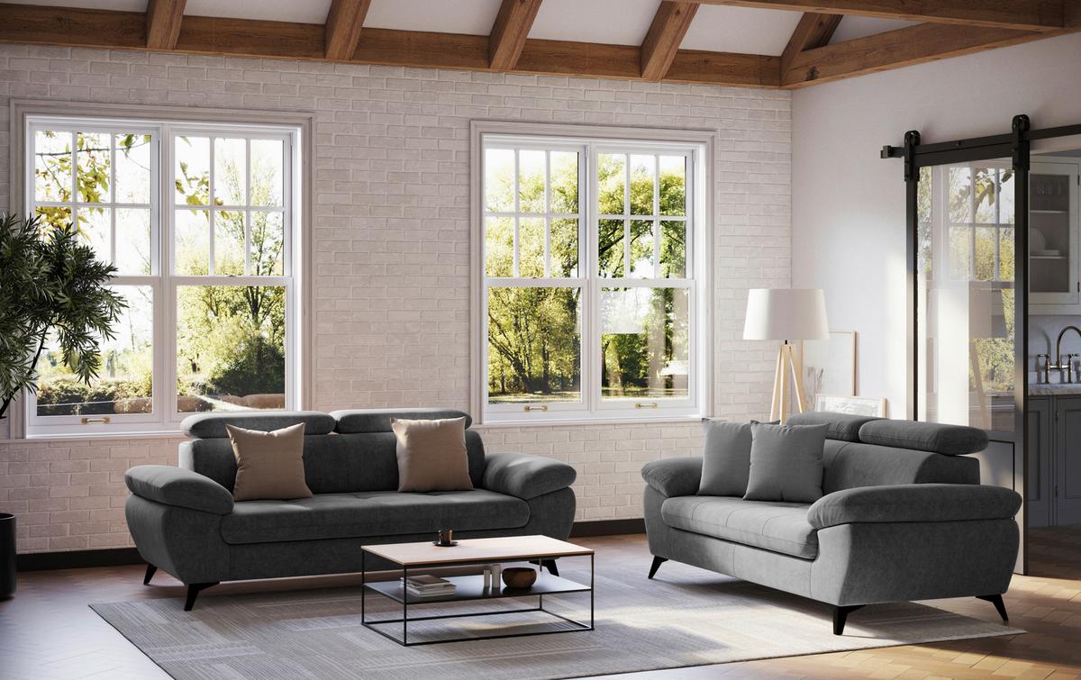 2-Sitzer-Sofa Hudson Schlammfarben B: 194 cm - Dunkelgrau/Schwarz, Textil (194/84/100cm) - MID.YOU