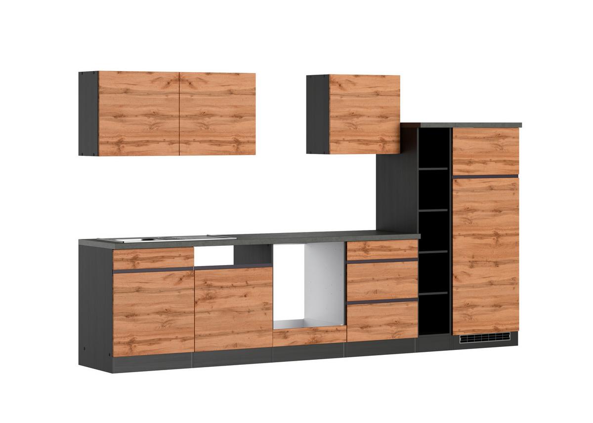 Küchenzeile Turin ohne Geräte B: 330 cm Graphit/Eiche Dekor - Eiche Wotan, Design, Holzwerkstoff (330cm) - Held