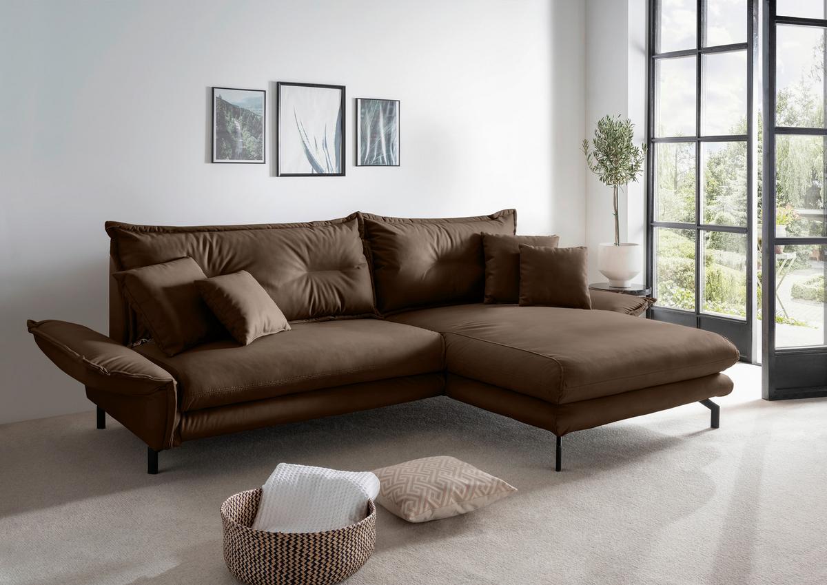 Ecksofa Lava Braun S: 255x180cm - Schwarz/Braun, MODERN, Textil (255/180cm) - Livetastic