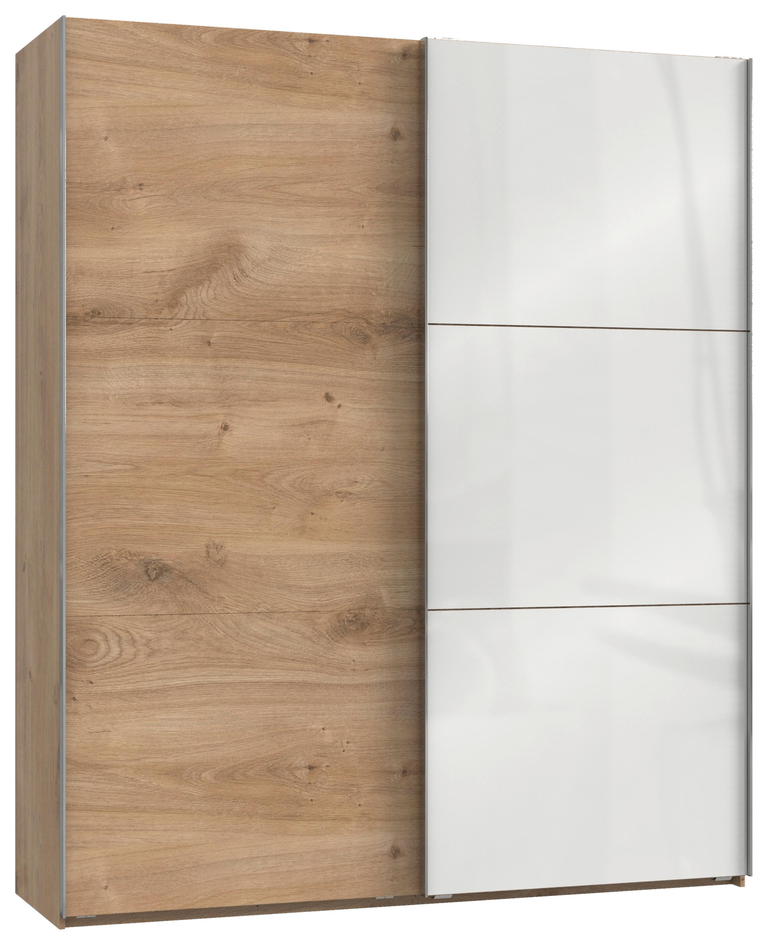 Schwebetürenschrank B: 200 Cm Level 36c Weiß/eiche Dekor - Eichefarben/Weiß, MODERN, Glas/Holzwerkstoff (200/236/65cm) - MID.YOU