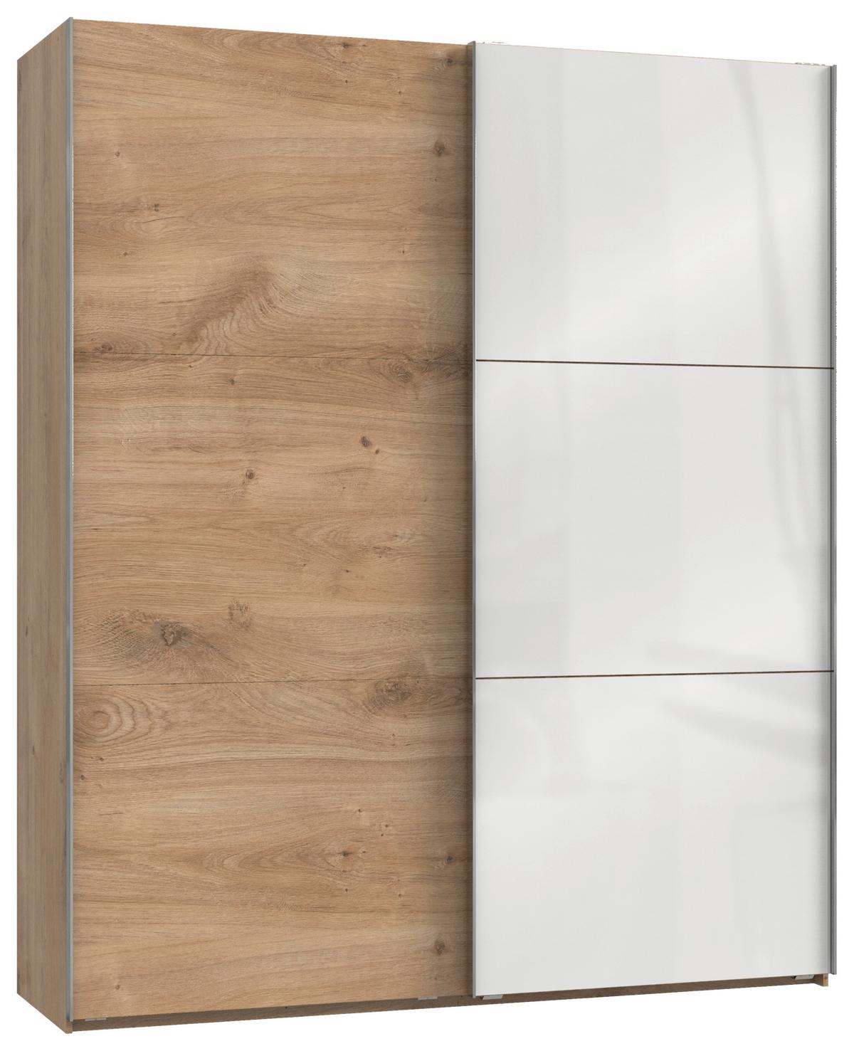 Schwebetürenschrank B: 200 Cm Level 36c Weiß/eiche Dekor - Eichefarben/Weiß, MODERN, Glas/Holzwerkstoff (200/236/65cm) - MID.YOU