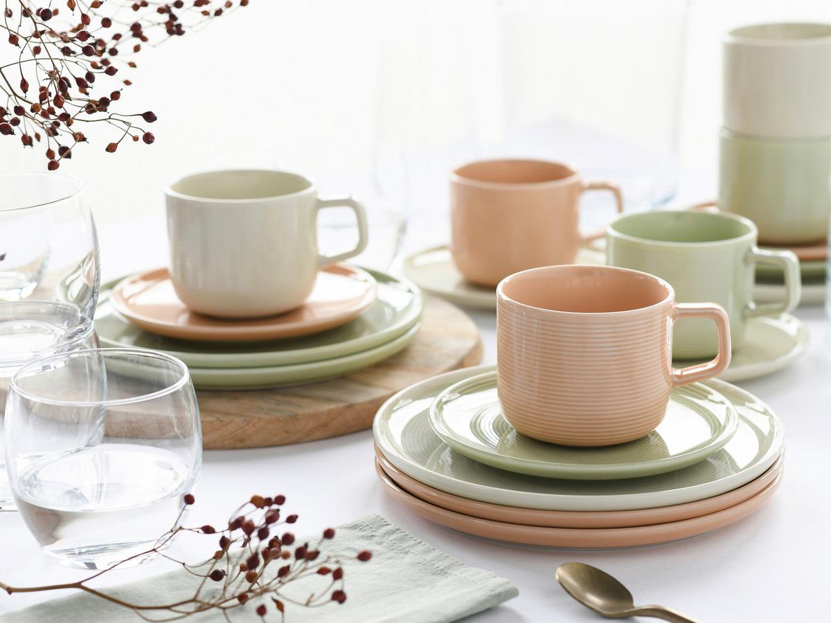 Kaffeeservice 18-Teilig. Porzellan, multicolor - Salbeigrün/Creme, Basics, Keramik - Creatable