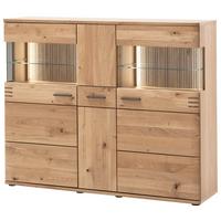 Highboard teilmassiv B: 150 cm Salvador Eichefarben - Eichefarben/Schwarz, Design, Glas/Holz (150/121/37cm) - Livetastic
