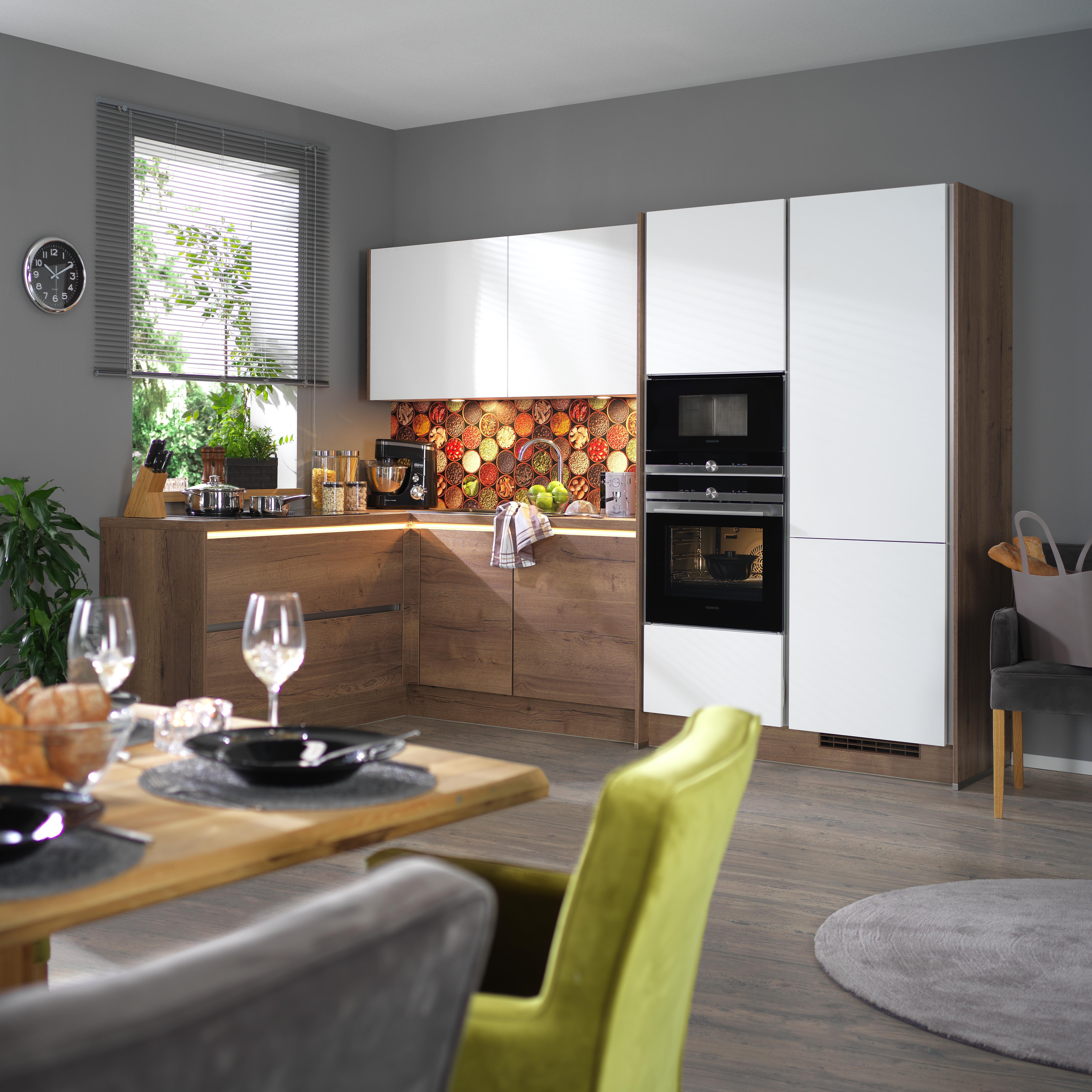 Sarokkonyha Las Vegas/singapur - Tölgyfa/Fehér, modern, Faalapú anyag (307,2/186,6cm)