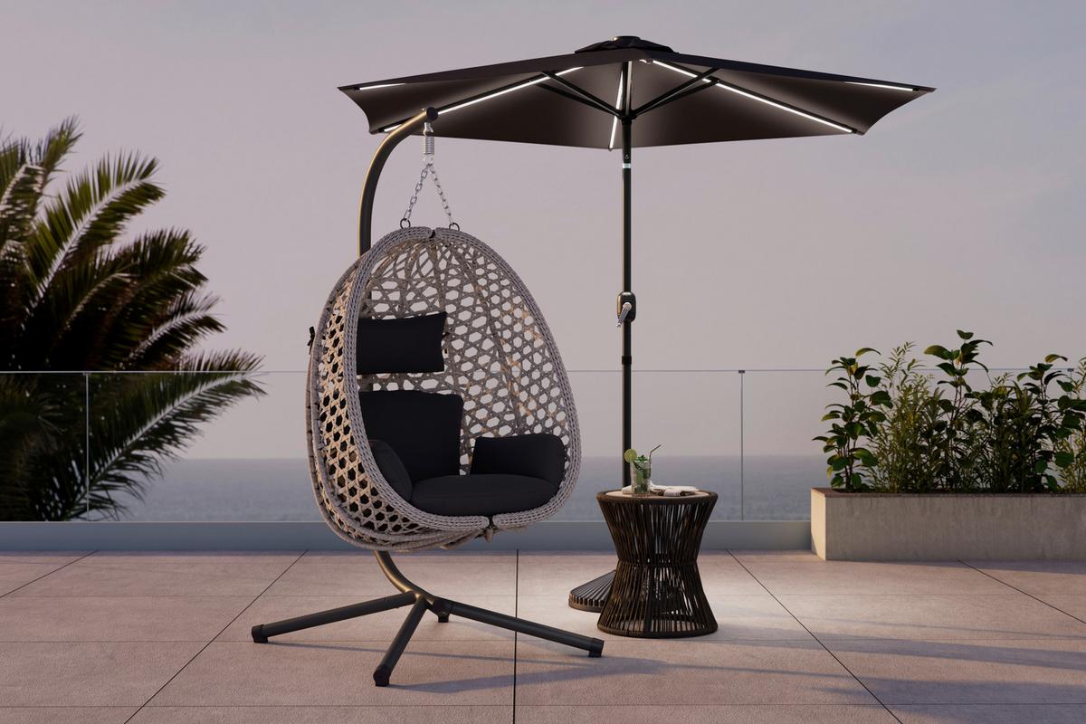 Sonnenschirm Led Dm: 270 Cm Led-Beleuchtung Dunkelgrau - Dunkelgrau, MODERN, Textil/Metall (270/236cm) - Beldano