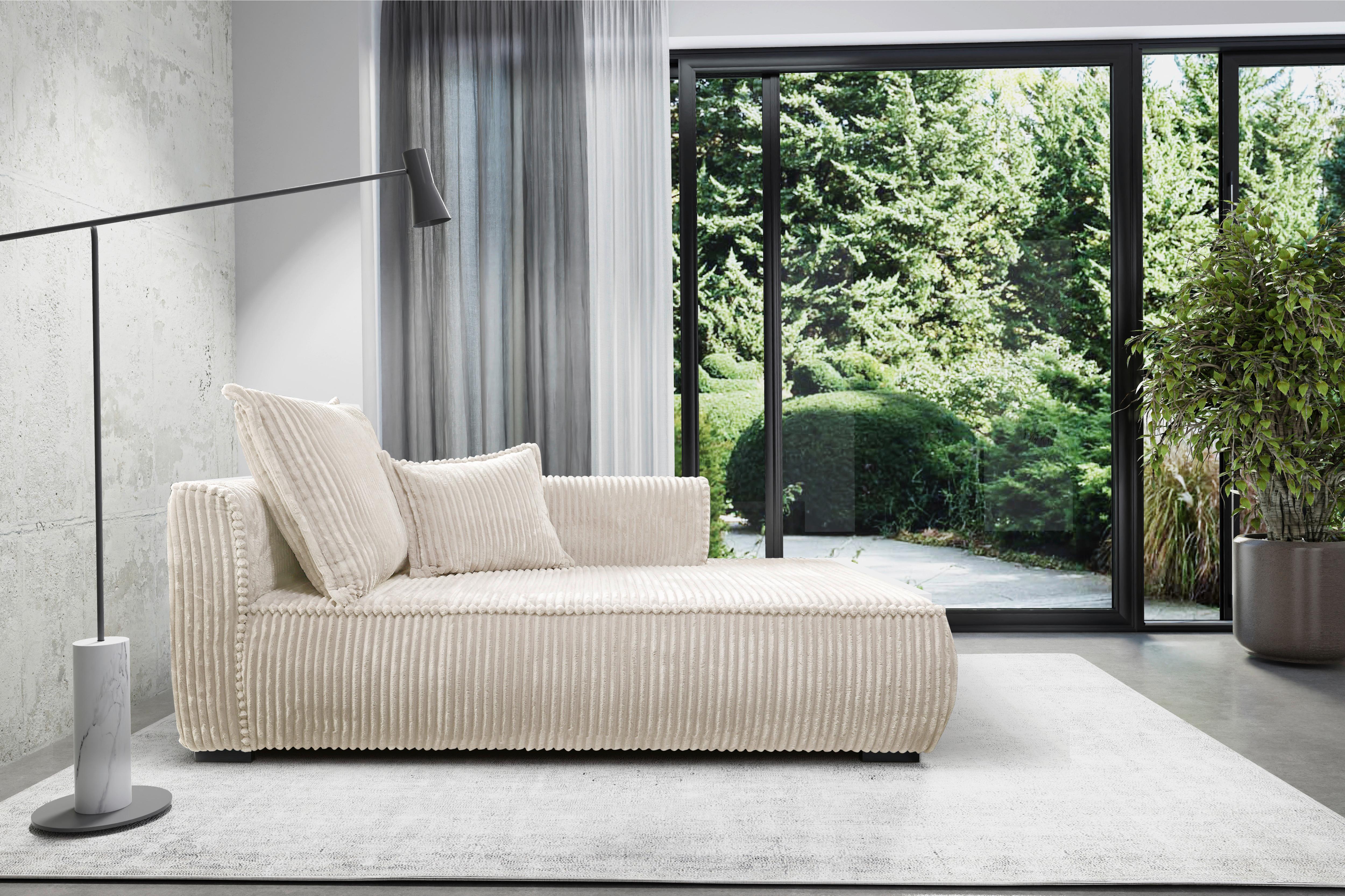 Recamiere Modena Rechts inkl. Kissen, Creme, B: 208 cm - Creme/Schwarz, Design, Textil (207/75/121cm) - MID.YOU