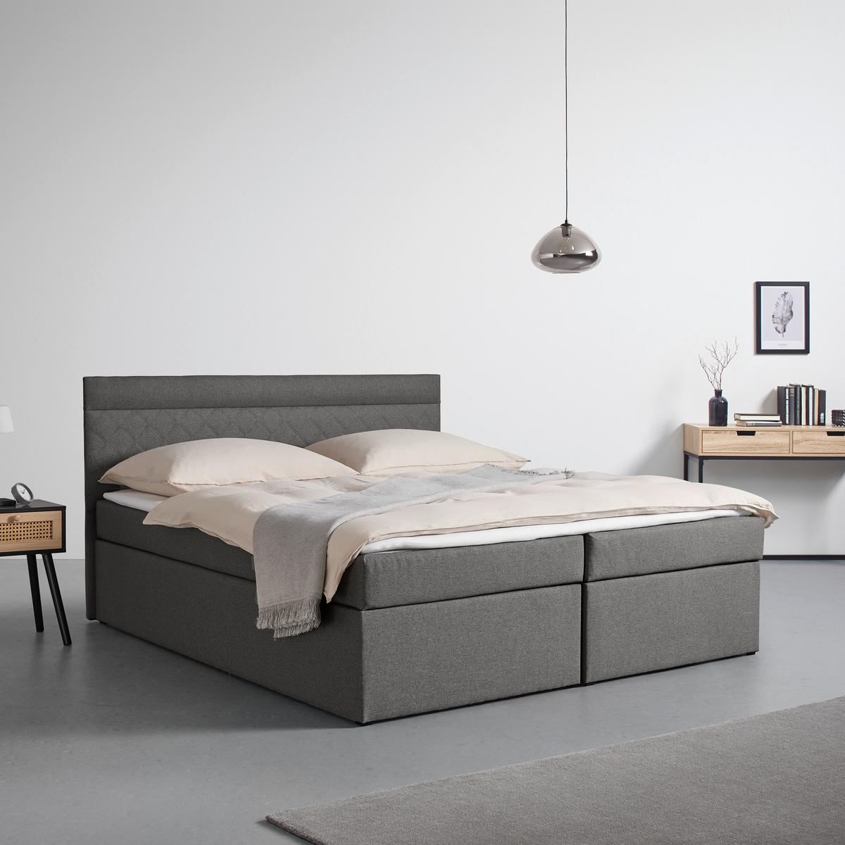 Boxspring posteľ s topperom Rosa, 180x200 cm, tmavosivá - čierna/sivá, Modern, drevo/kompozitné drevo (180/200cm) - Bessagi Home