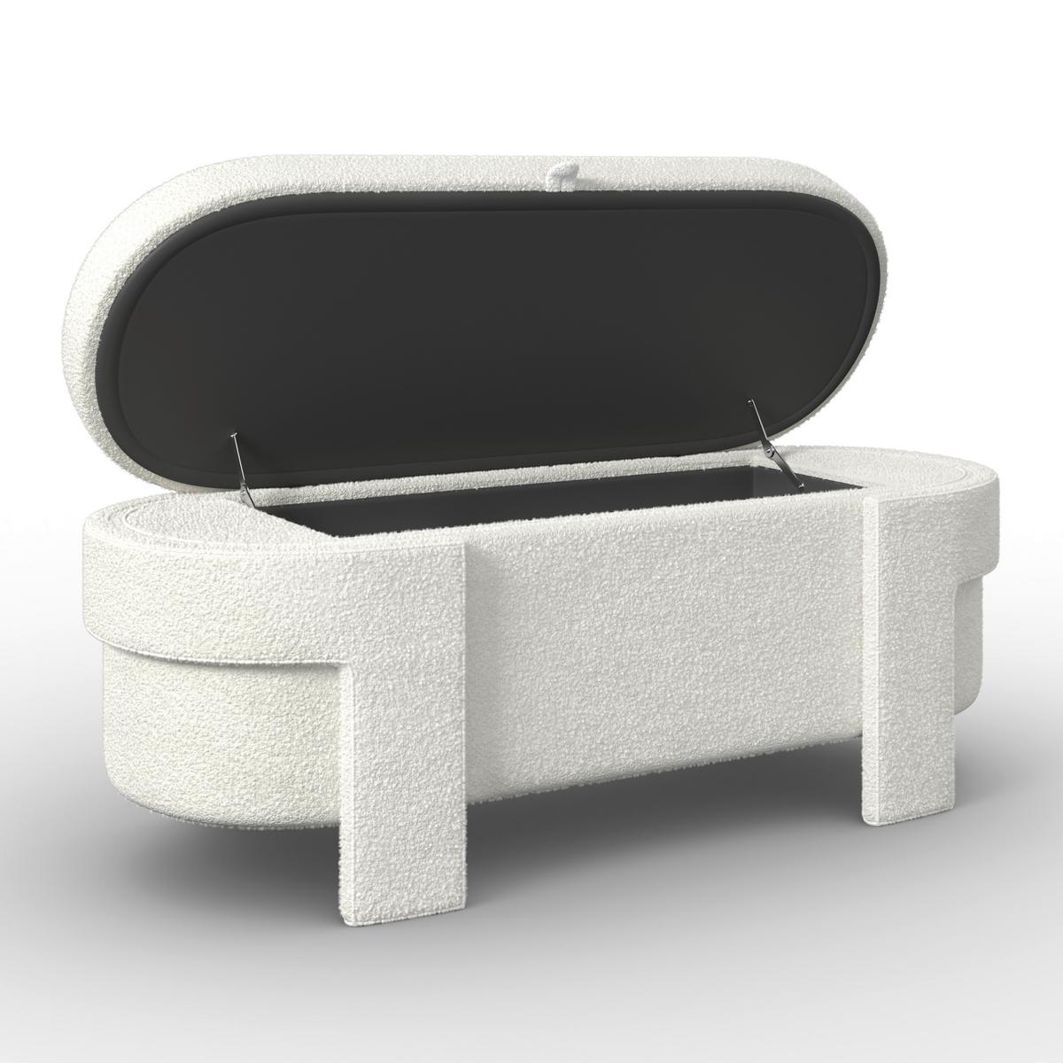 Čalouněná taburetka BENJI s úlož.prostorem, slonovinová - slonovinová, Moderní, dřevo/textil (125/51/49cm) - Bessagi Home