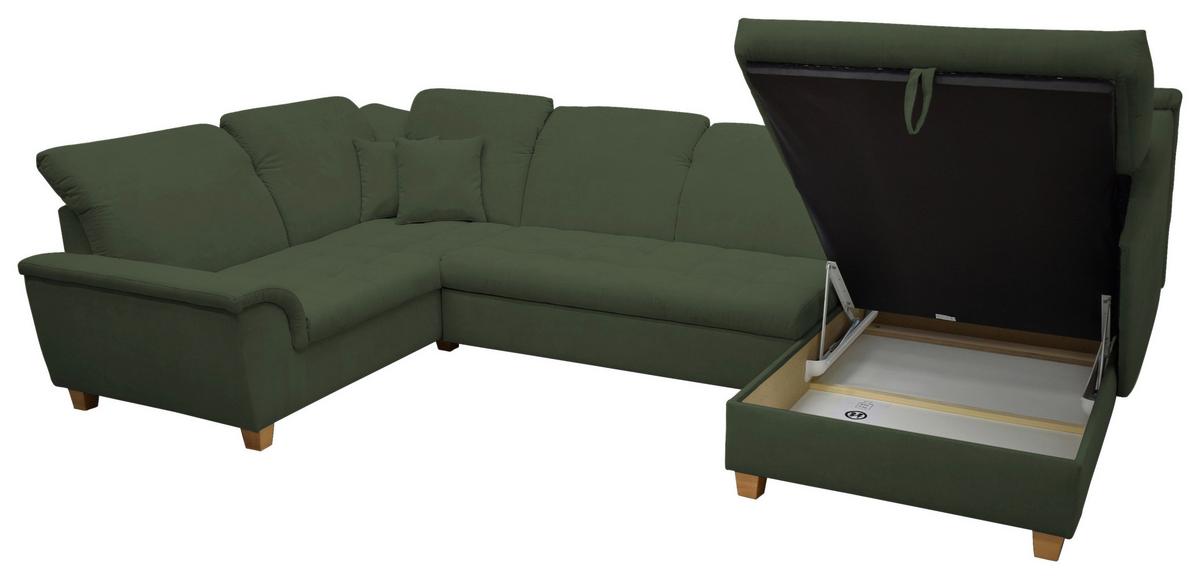 Wohnlandschaft Franzi Mit Schlaffunktion Grün - Eichefarben/Grün, KONVENTIONELL, Textil (214/352/170cm) - MID.YOU