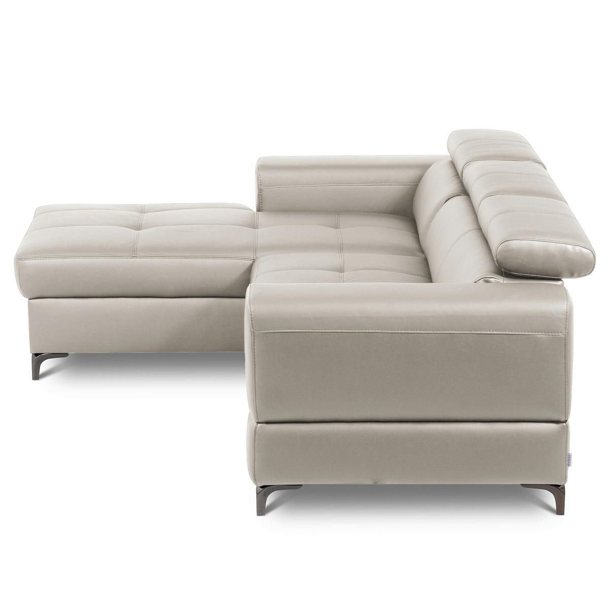 Ecksofa Torino Teilleder Platinfarben 173x247 - Platinfarben/Schwarz, Design, Leder/Textil (173/247cm) - Livetastic