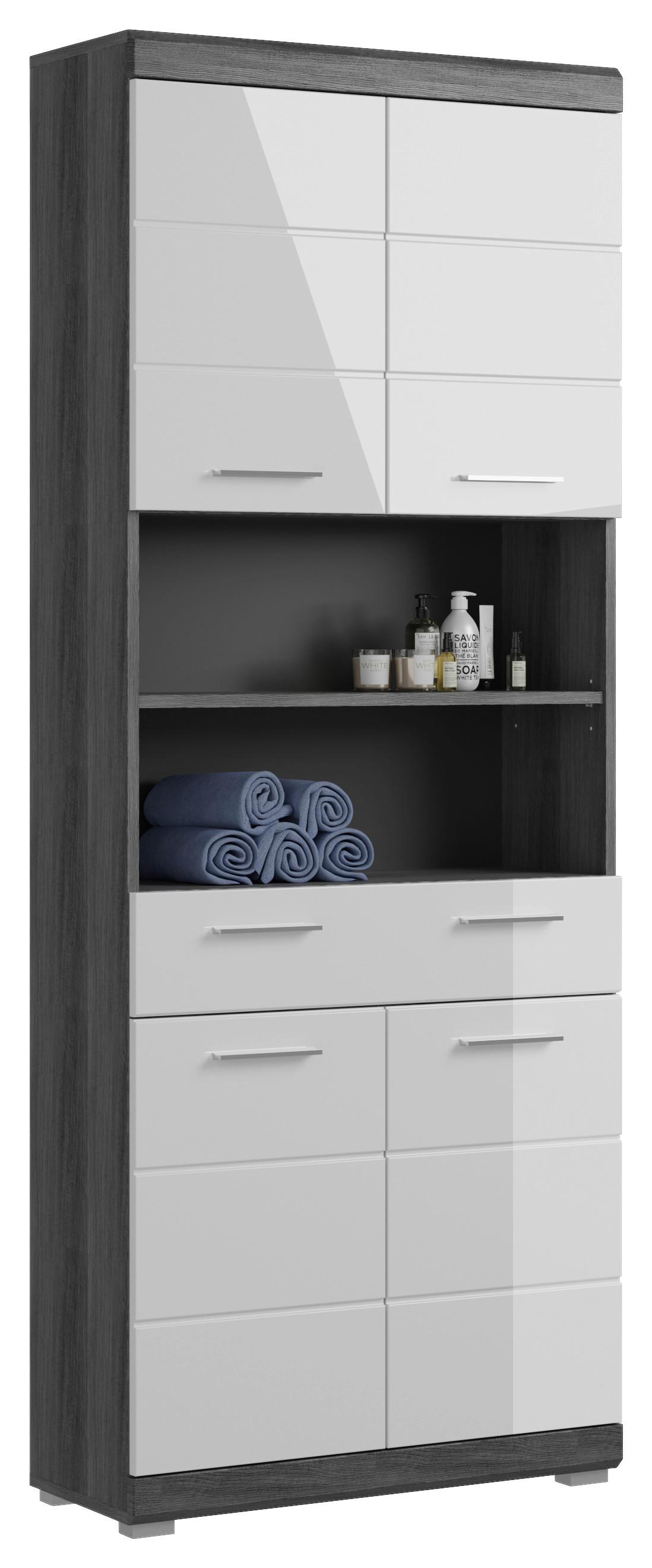 Badezimmer Hochschrank Scout B: 74 cm Anthrazit/Grau - Weiß Hochglanz/Anthrazit, MODERN, Holzwerkstoff (74/191/31cm) - MID.YOU