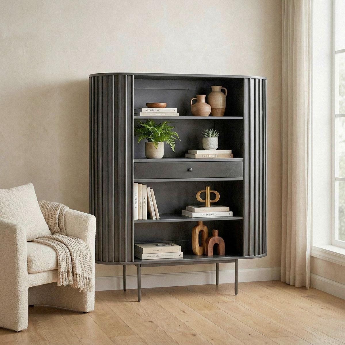 STANDREGAL Schwarz B: 105cm - Schwarz, Design, Holz (105/122/40cm) - Livetastic