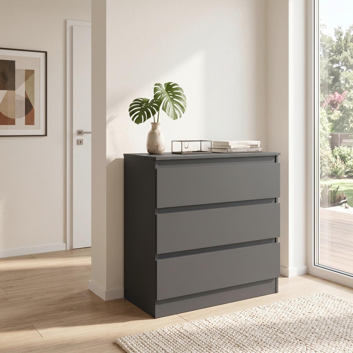 Kommode Mara 2 Anthrazit B: 77 cm - Anthrazit/Weiß, Trend, Holz (77/80,4/42cm)