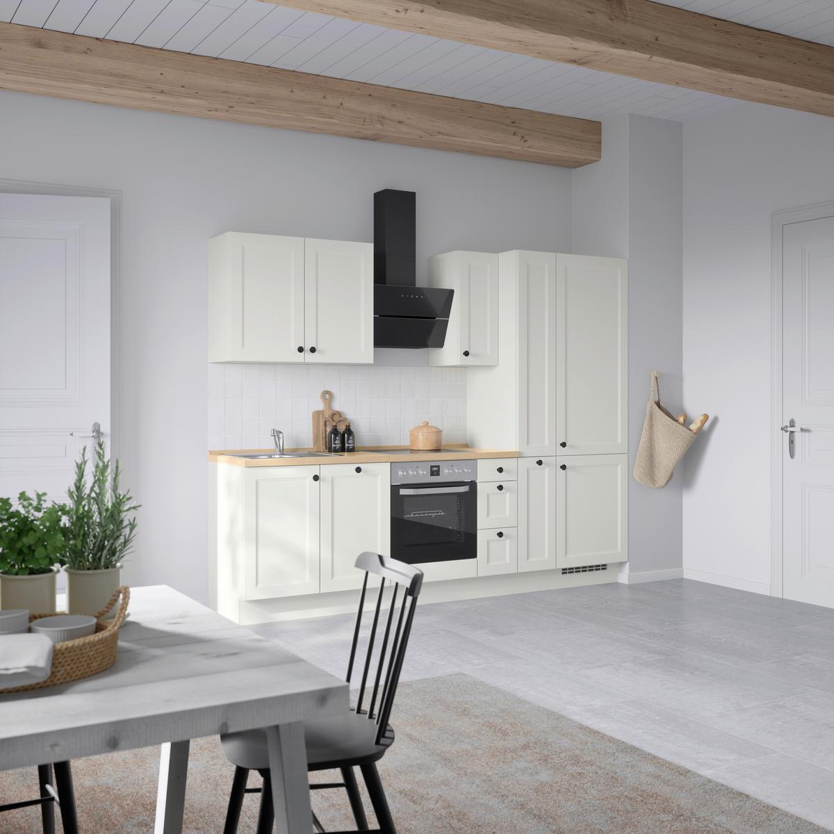 Kuchynská linka 270 cm, biela/dekor dub Sierra - čierna/biela, Modern, kov/kompozitné drevo (270cm) - Nobilia