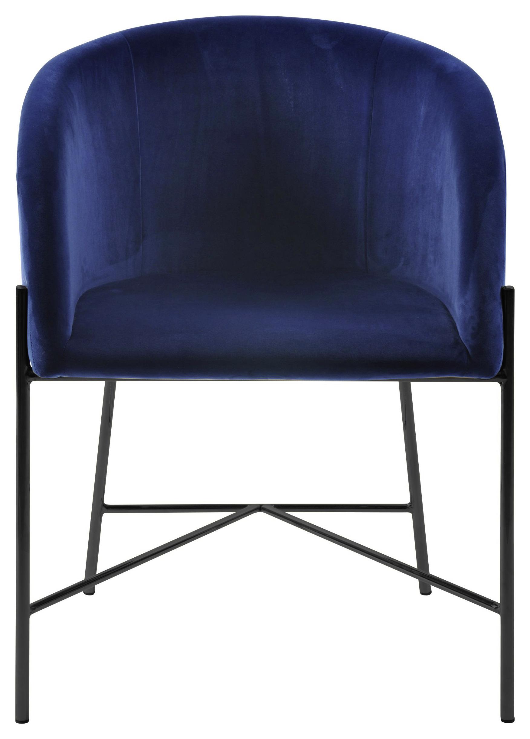 Armlehnstuhl Nelson Samtbezug Dunkelblau Gepolstert - Schwarz/Dunkelblau, Trend, Textil/Metall (56/76,5/54cm) - Carryhome