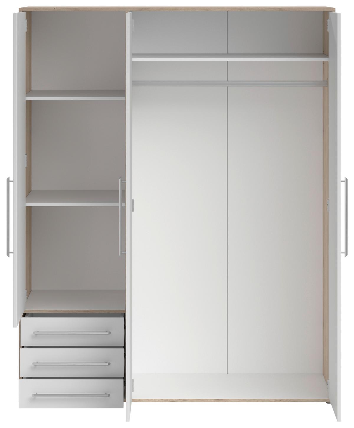 Drehtürenschrank Mit Laden 155cm Lyss Weiß/eiche Dekor - Weiß/Eiche San Remo, MODERN, Holzwerkstoff (155/194/58cm) - Livetastic
