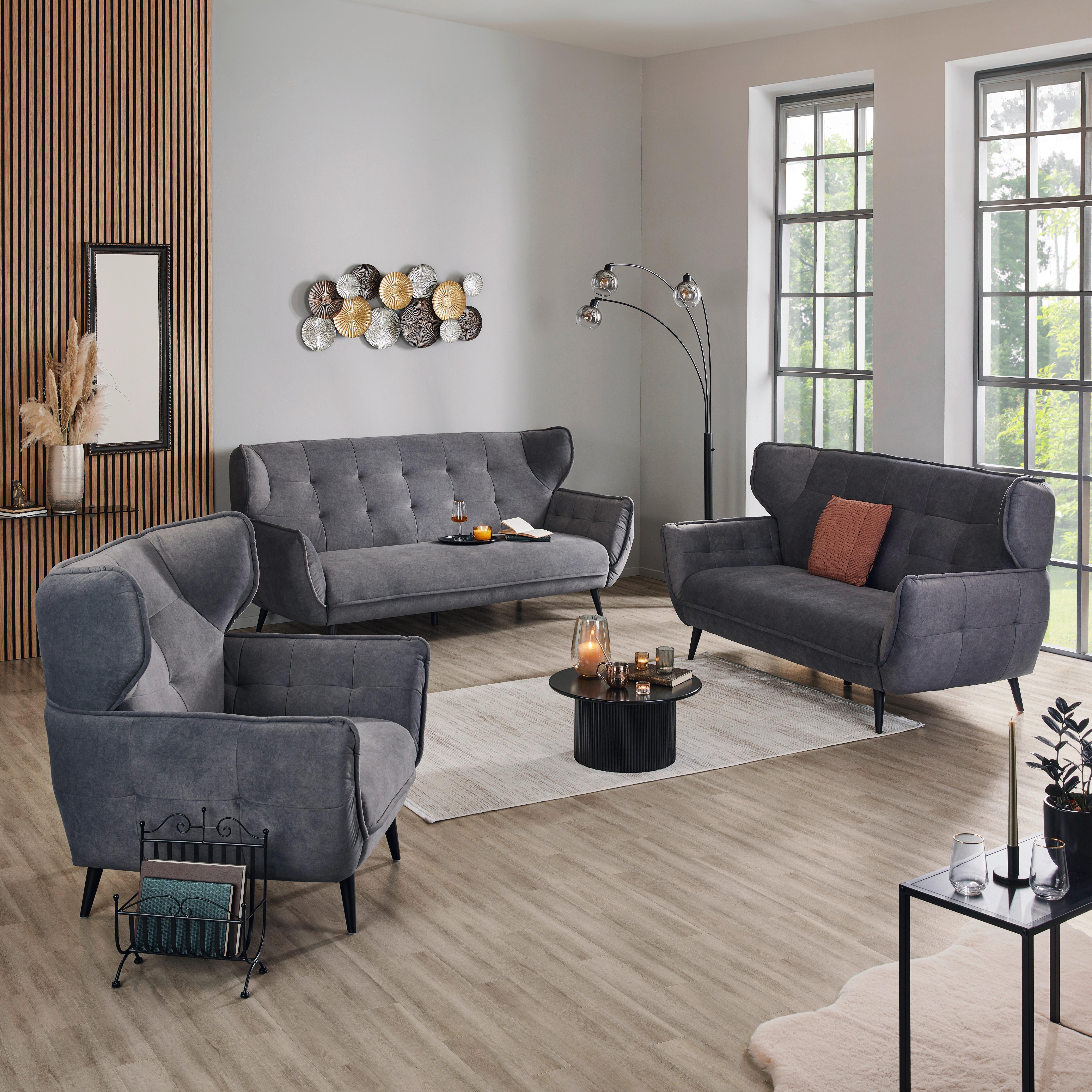 Kreslo ušiak PESCARA, antracitová - čierna/antracitová, Modern, textil (103/105/98cm)
