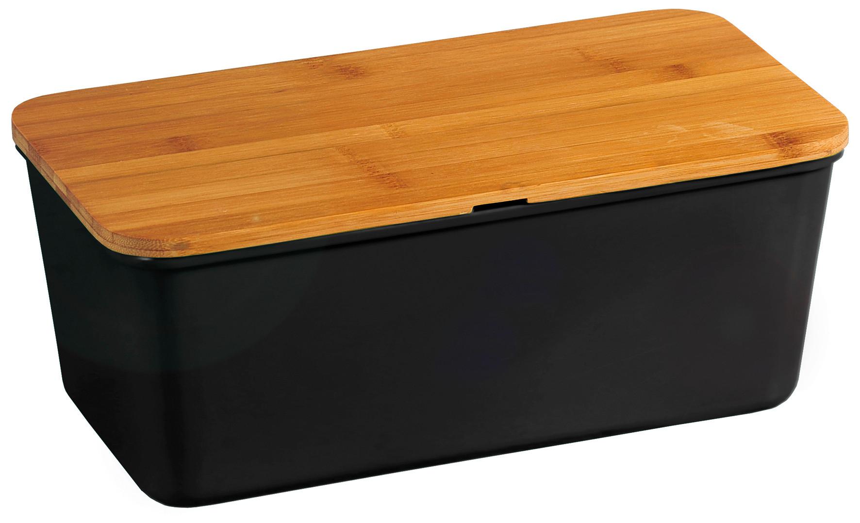 Brotbox Schwarz L: 34 cm - Schwarz/Naturfarben, Basics, Holz/Kunststoff (34/18/13.5cm) - Kesper