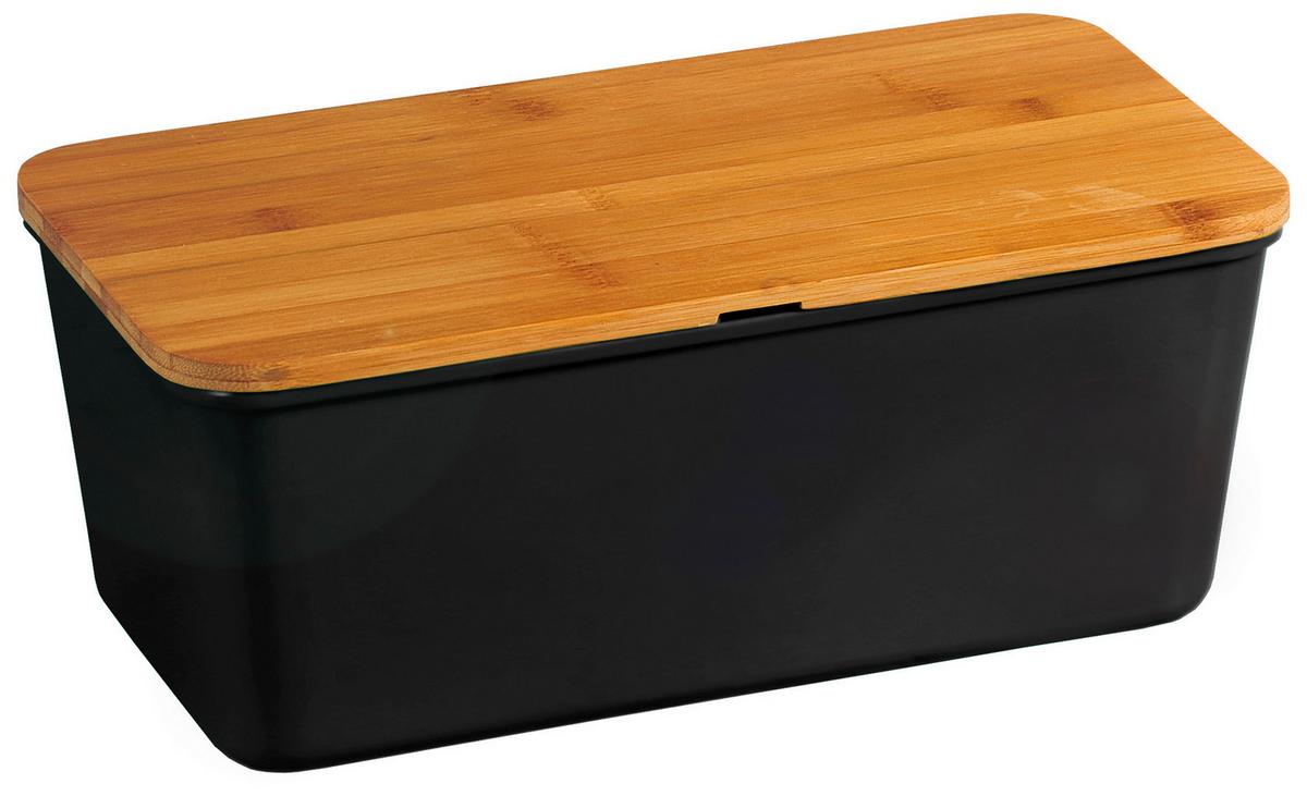 Brotbox Schwarz L: 34 cm - Schwarz/Naturfarben, Basics, Holz/Kunststoff (34/18/13.5cm) - Kesper